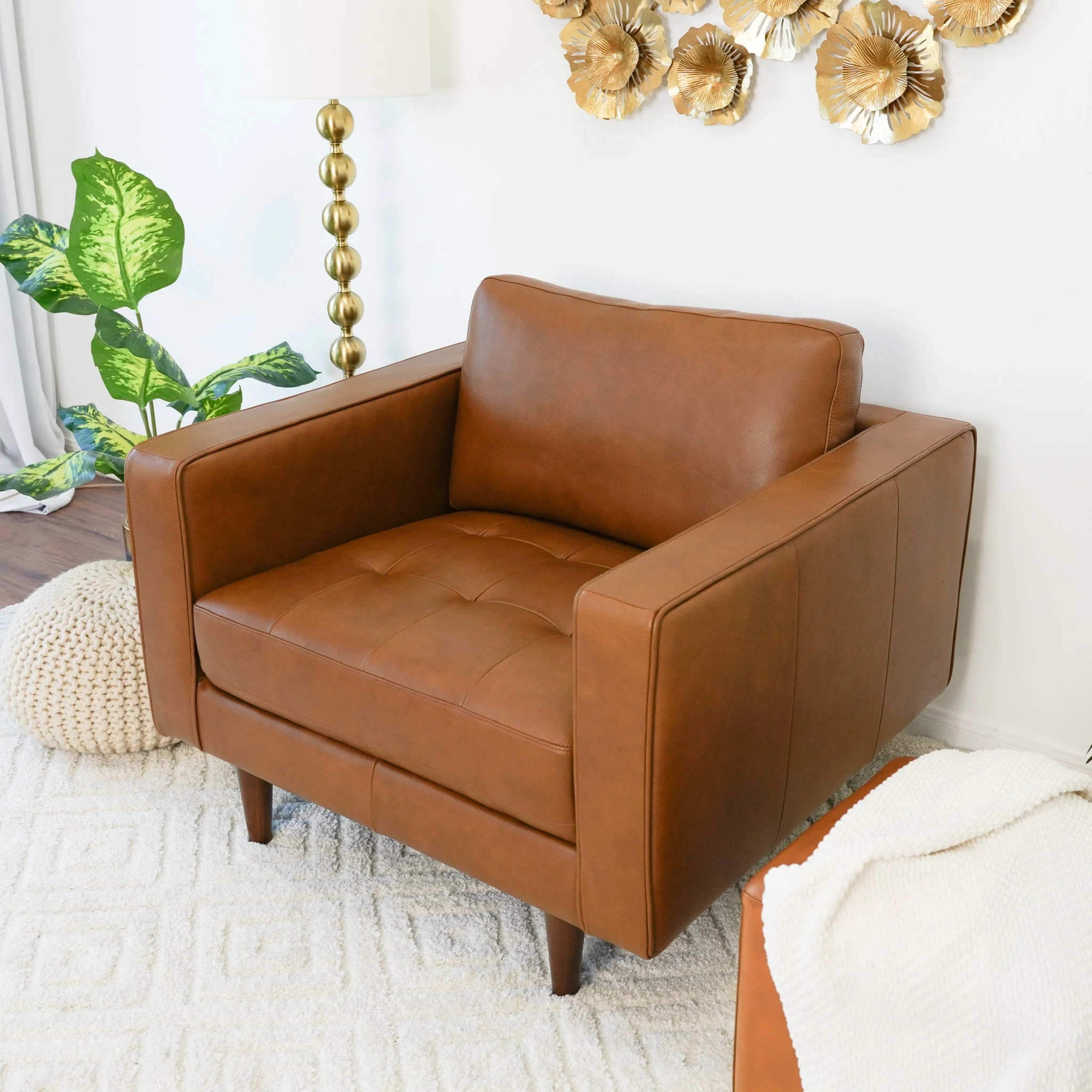 Catherine Leather Lounge Chair (Tan Leather) - Image 3