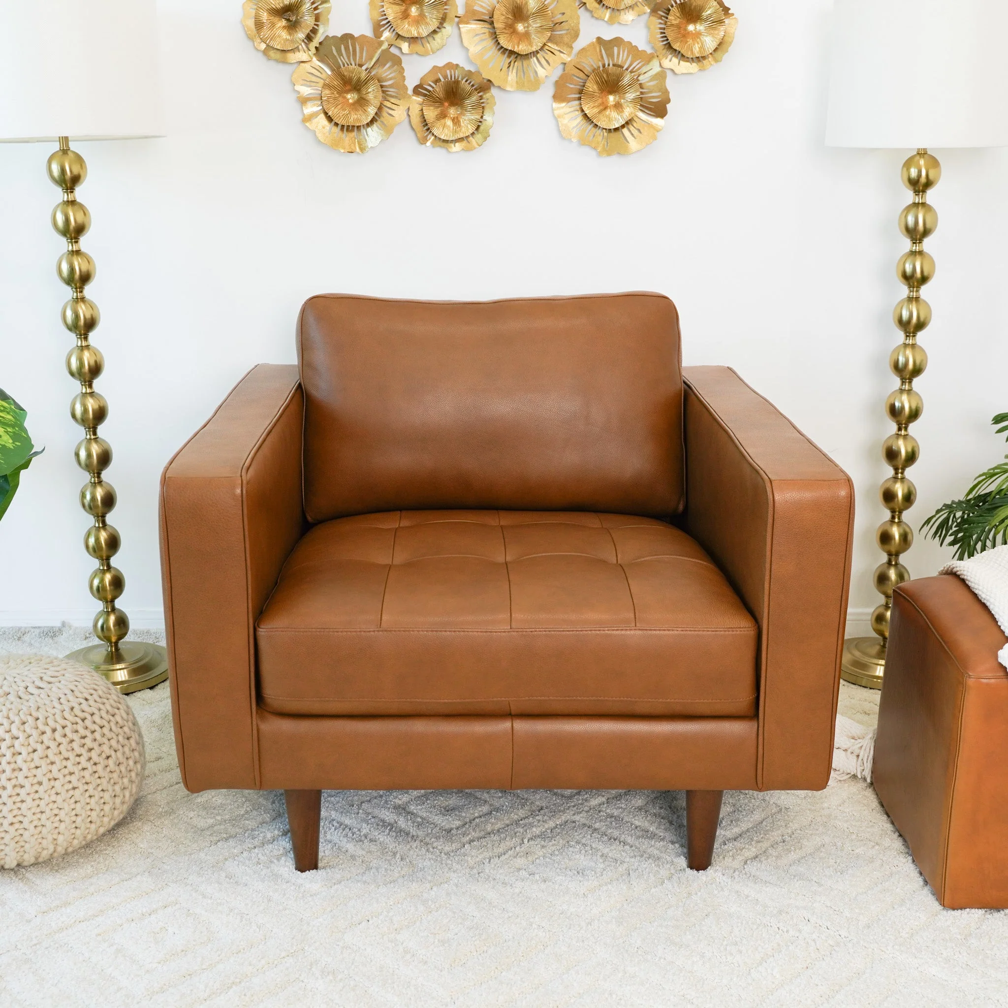 Catherine Leather Lounge Chair (Tan Leather) - Image 4