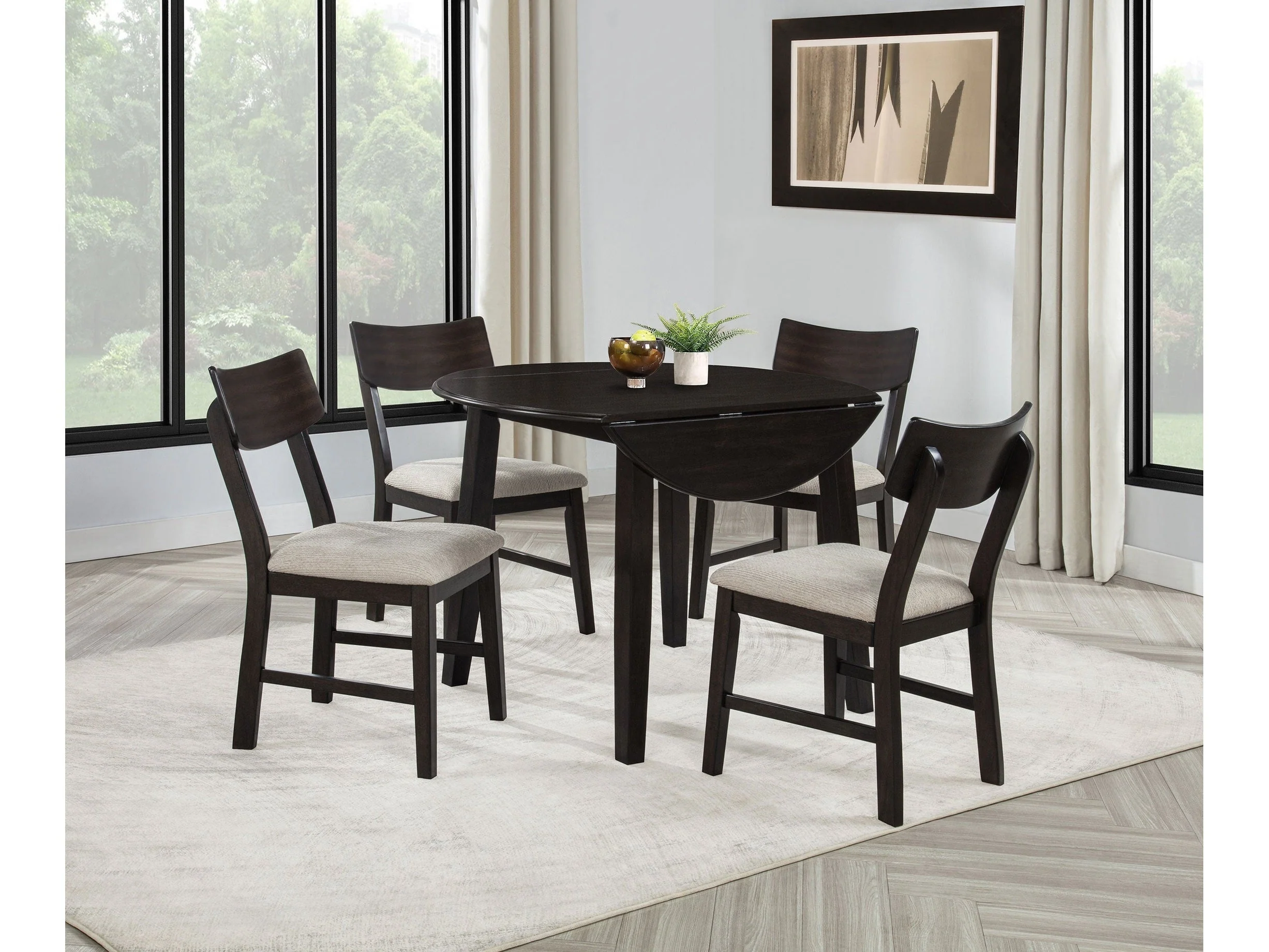 Catley Dark Coffee 5-piece Round Drop Leaf Dining Table Set
