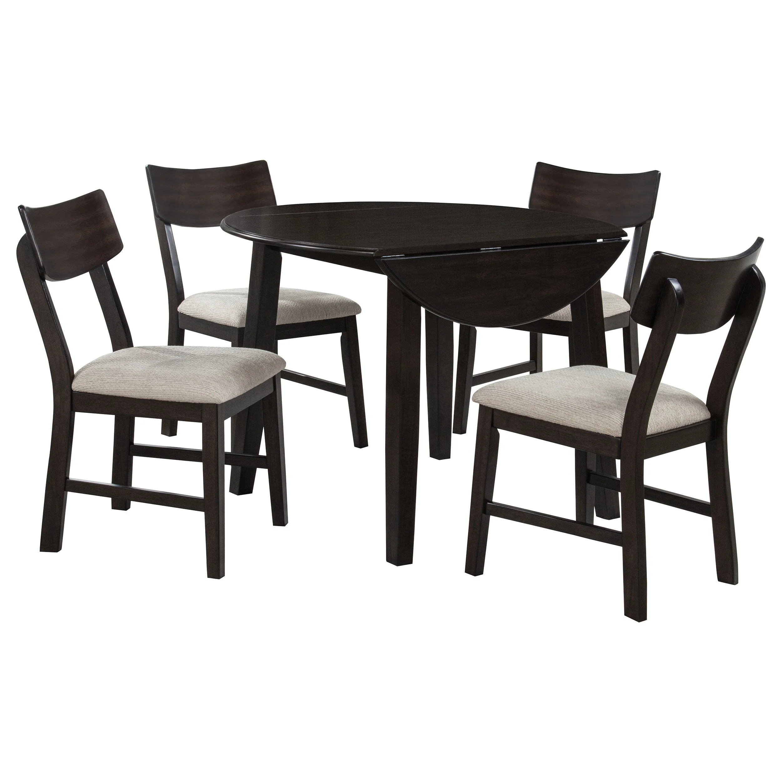 Catley Dark Coffee 5-piece Round Drop Leaf Dining Table Set - Image 4