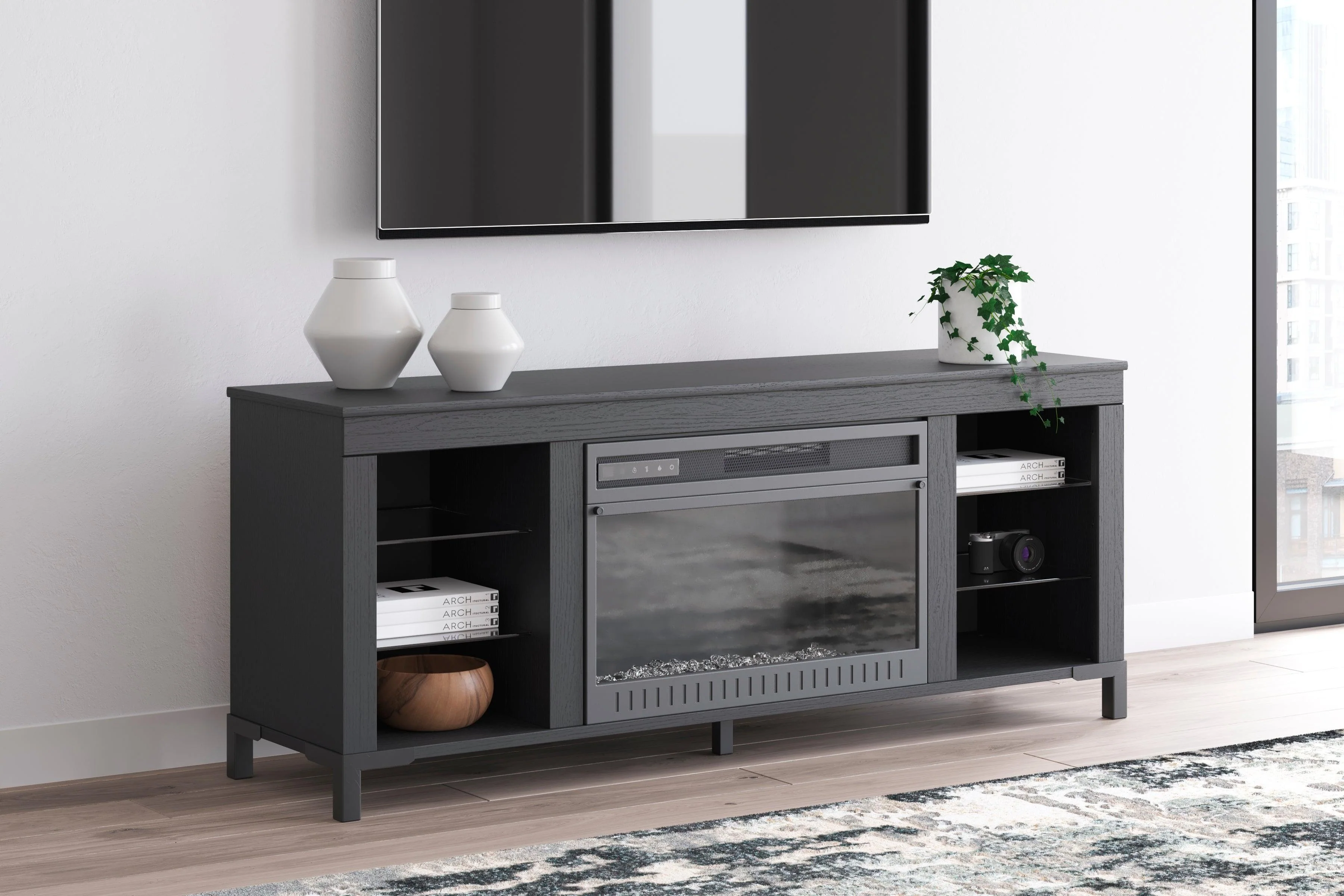 Cayberry Black 60" TV Stand with Electric Fireplace