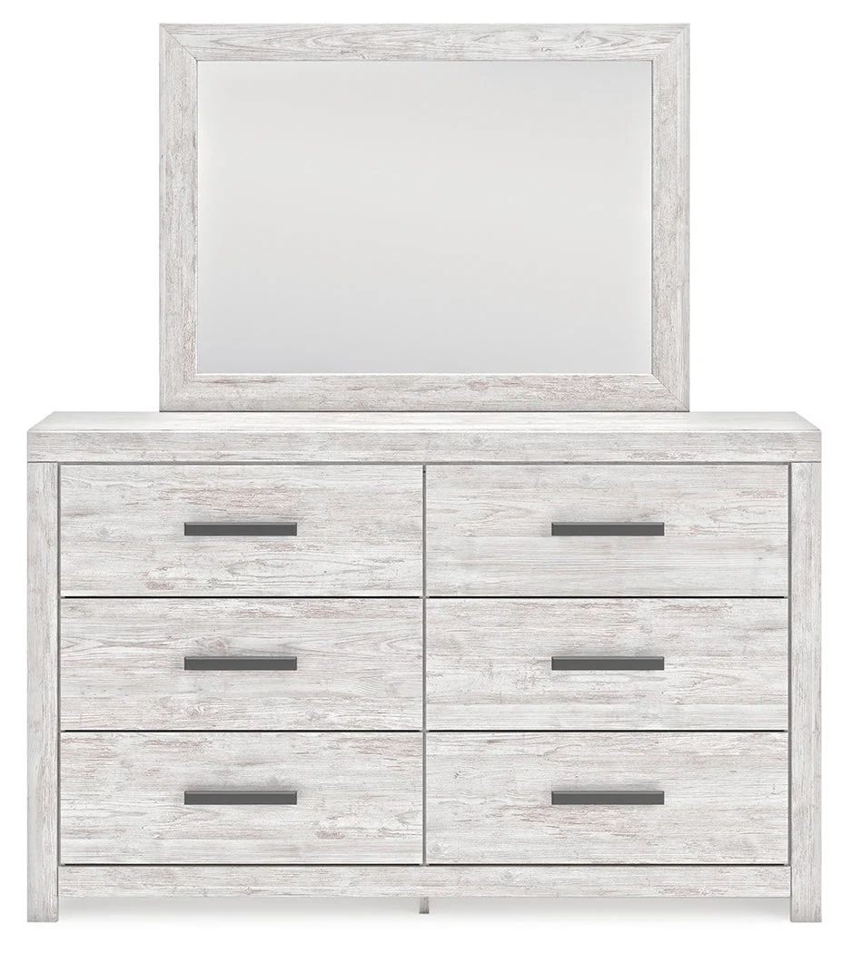 Cayboni Twin Panel Bed with Mirrored Dresser and 2 Nightstands in Whitewash - Image 2