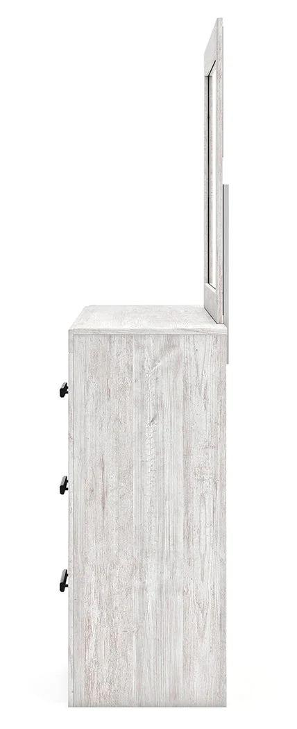 Cayboni Twin Panel Bed with Mirrored Dresser and 2 Nightstands in Whitewash - Image 7