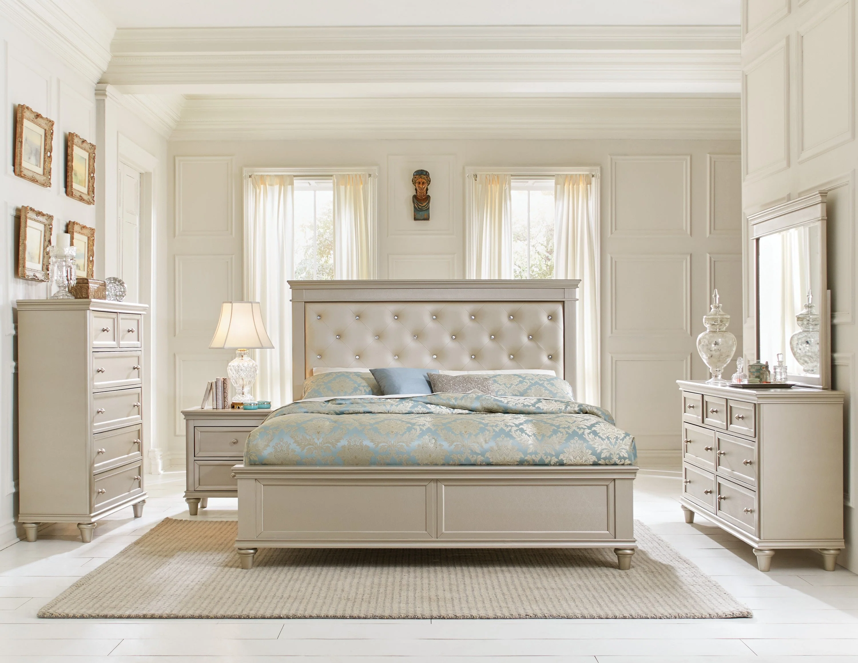 Celandine Silver California King Upholstered Panel Bed - Image 3