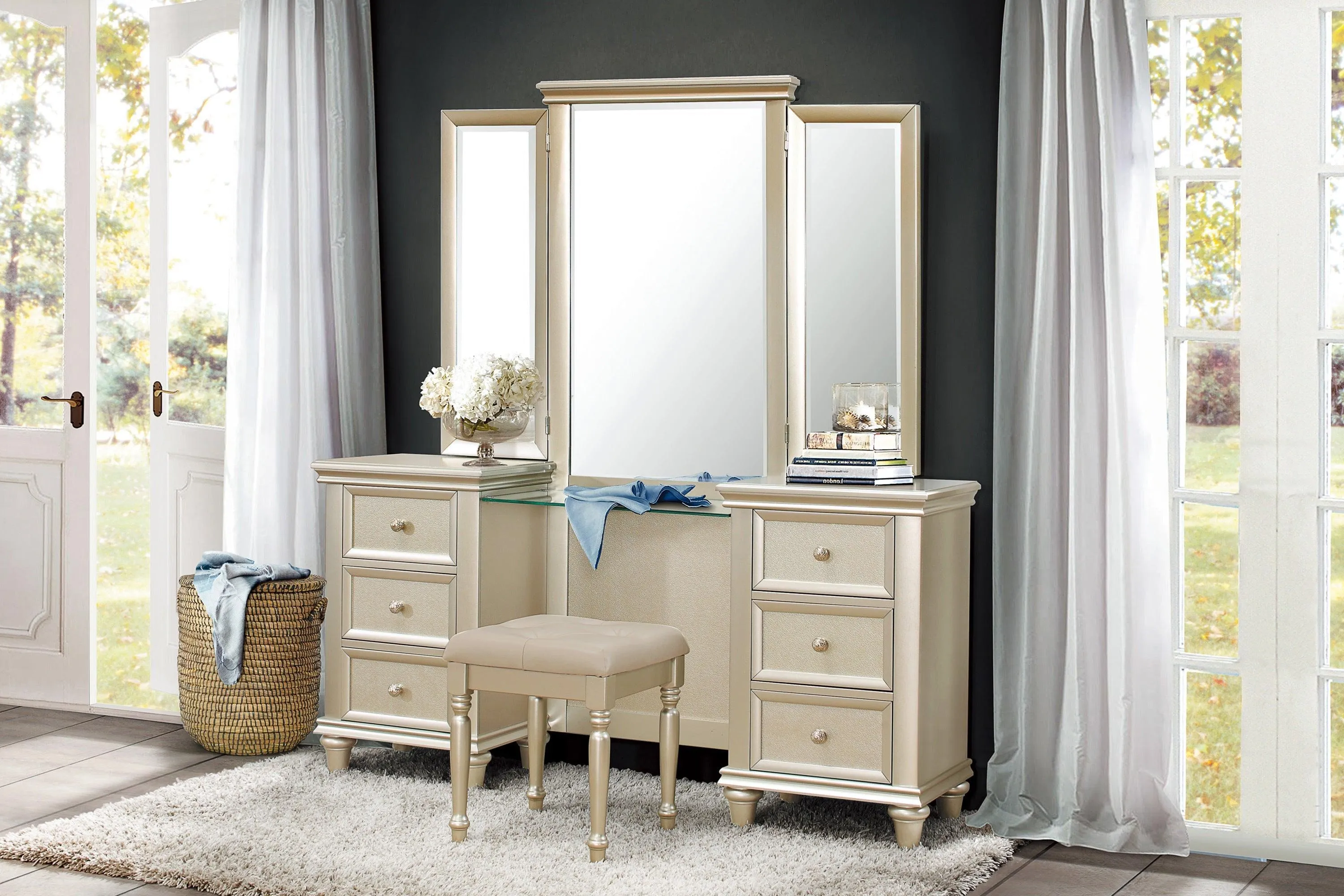 Celandine Silver Vanity Stool - Image 2