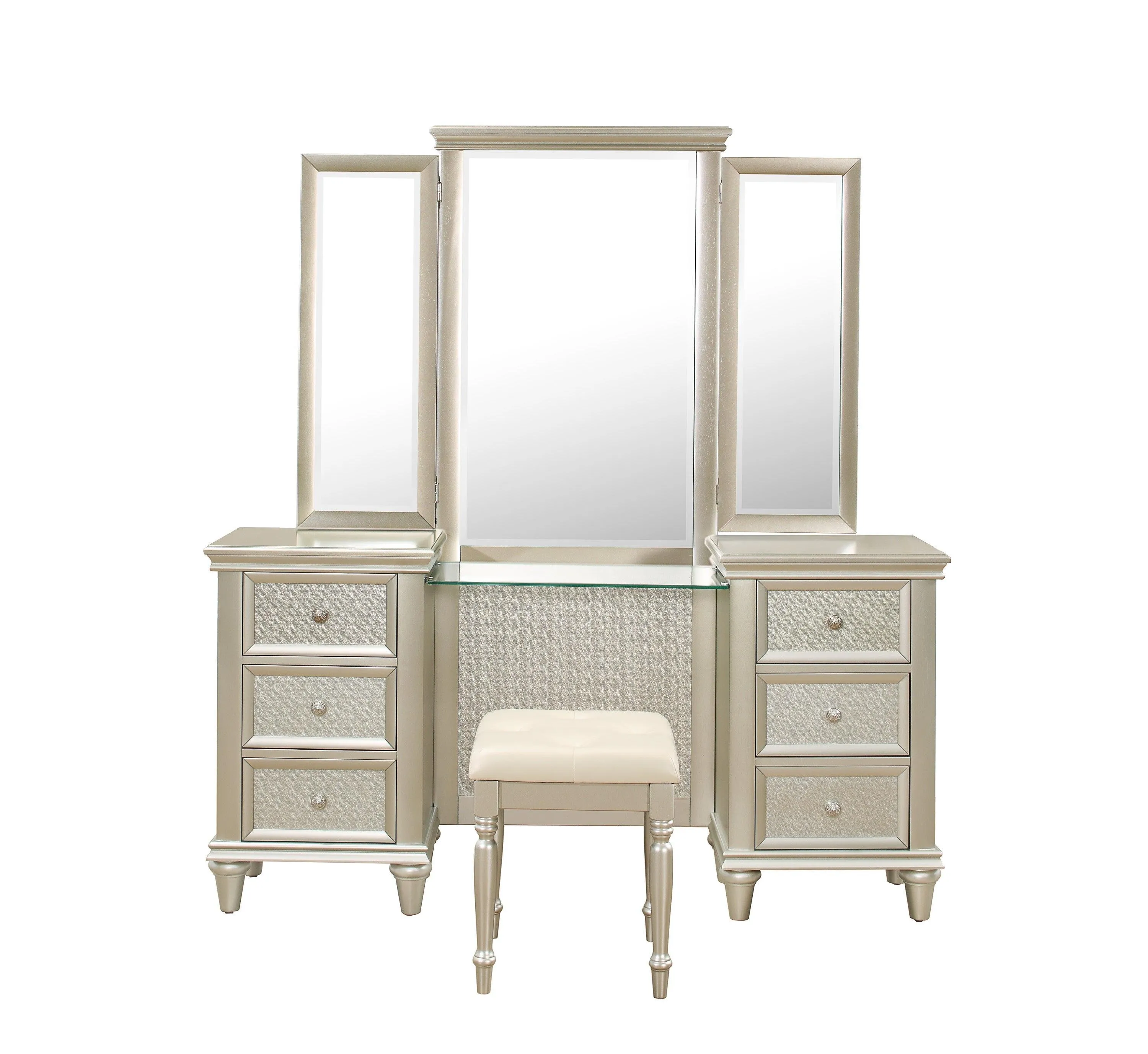 Celandine Silver Vanity Stool - Image 3