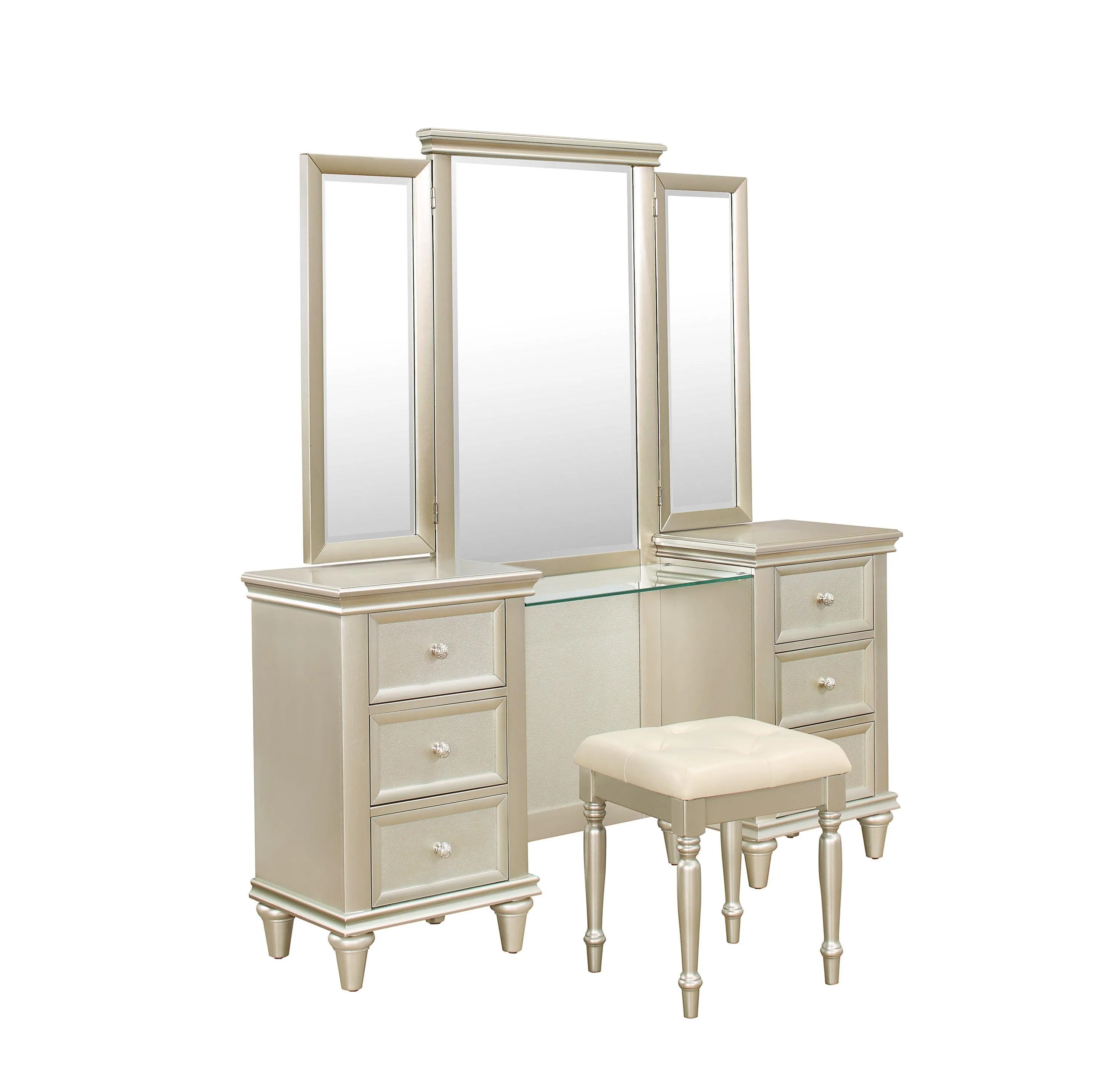 Celandine Silver Vanity Stool - Image 4