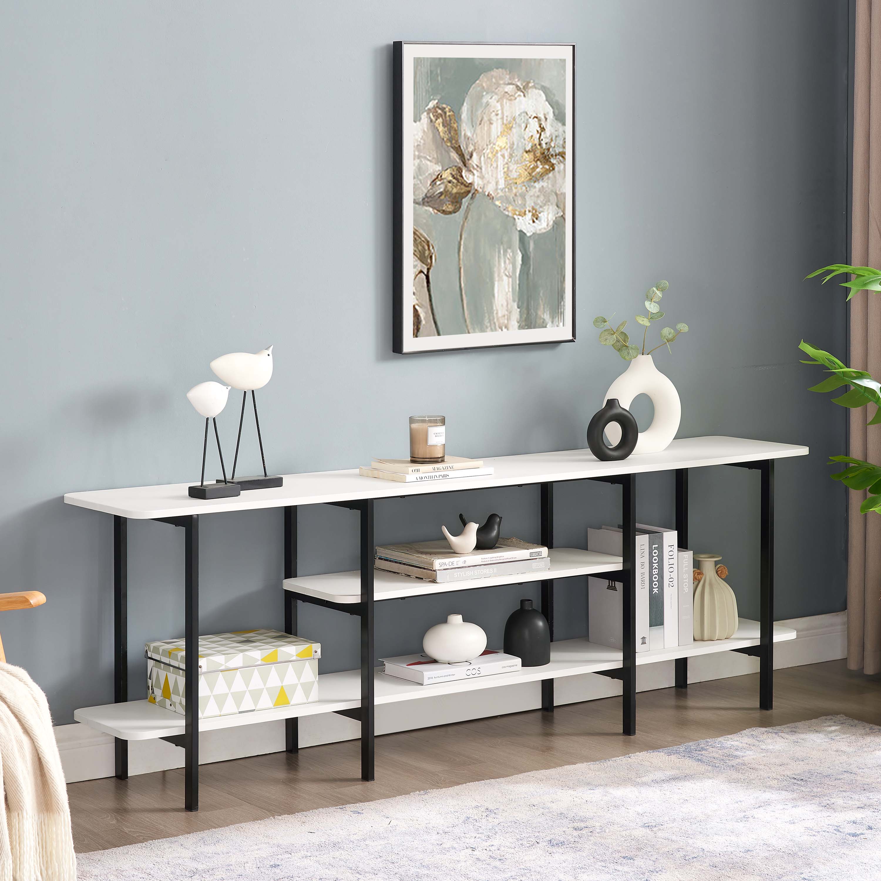 Celine Side 3 Tier Shelf Table Console in White - Image 2