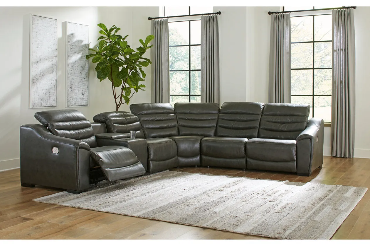 Center Line Dark Gray 6-Piece Power Reclining Sectional with Adjustable Headrest