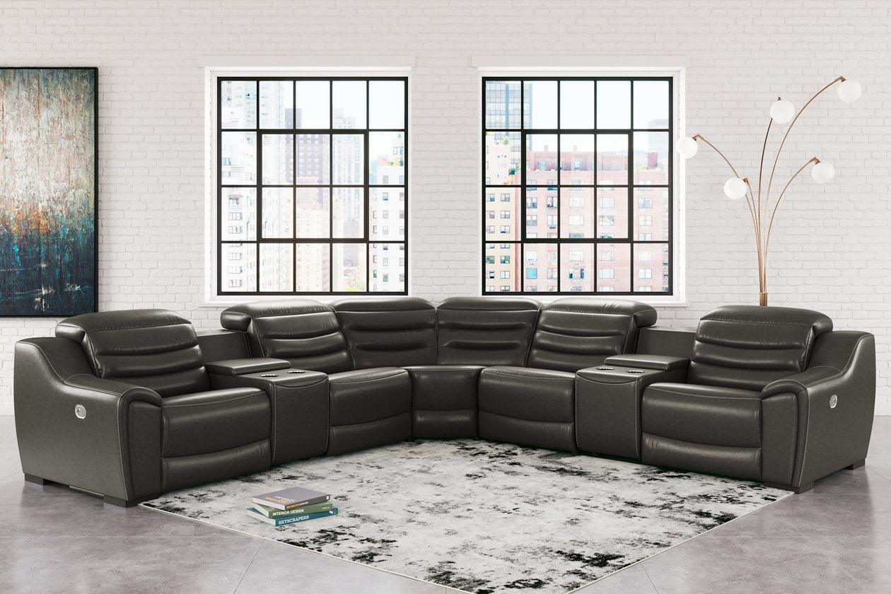 Center Line Dark Gray 7-Piece Power Reclining Sectional with Adjustable Headrest