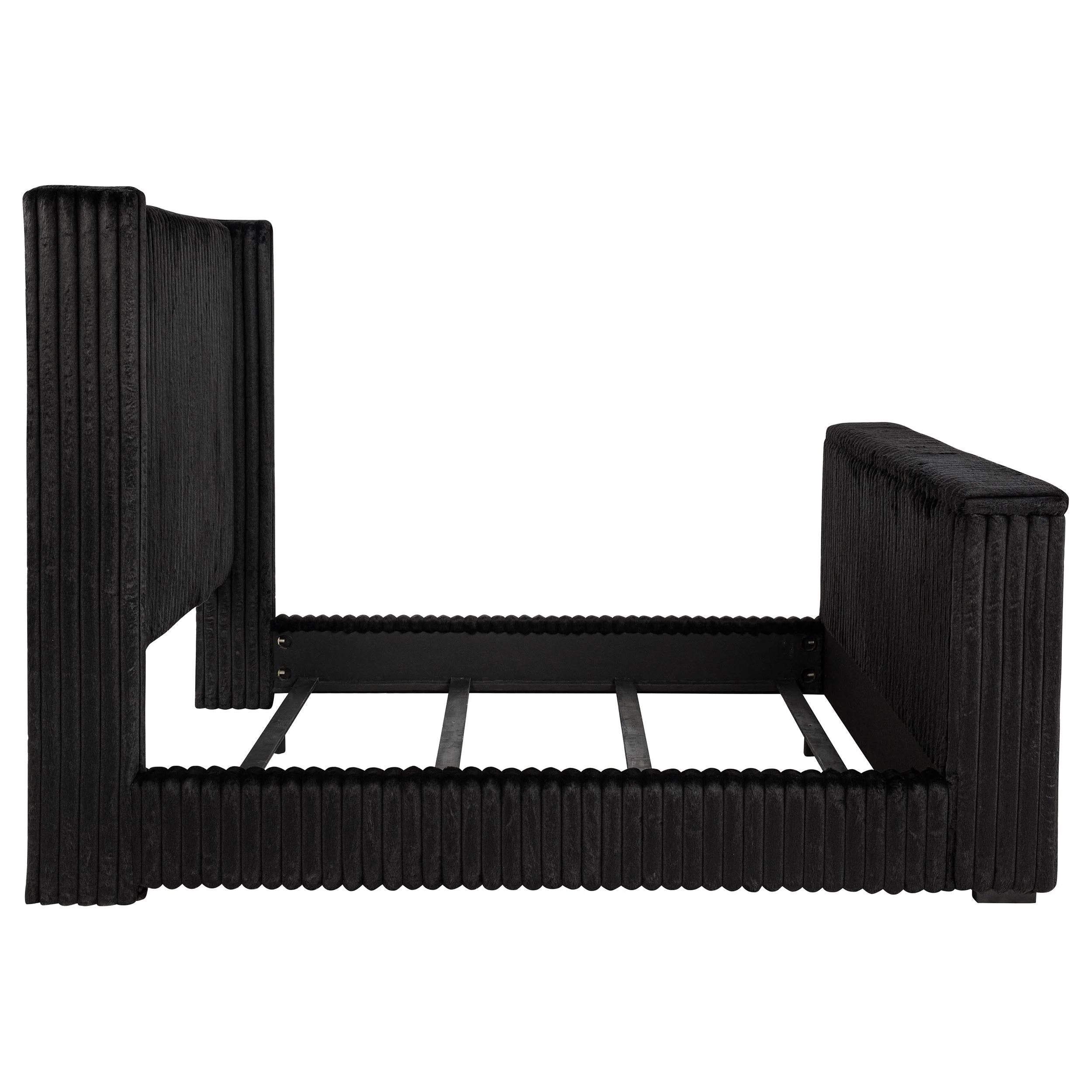 Centergrove Black Upholstered Eastern King Wingback TV Bed - Image 8