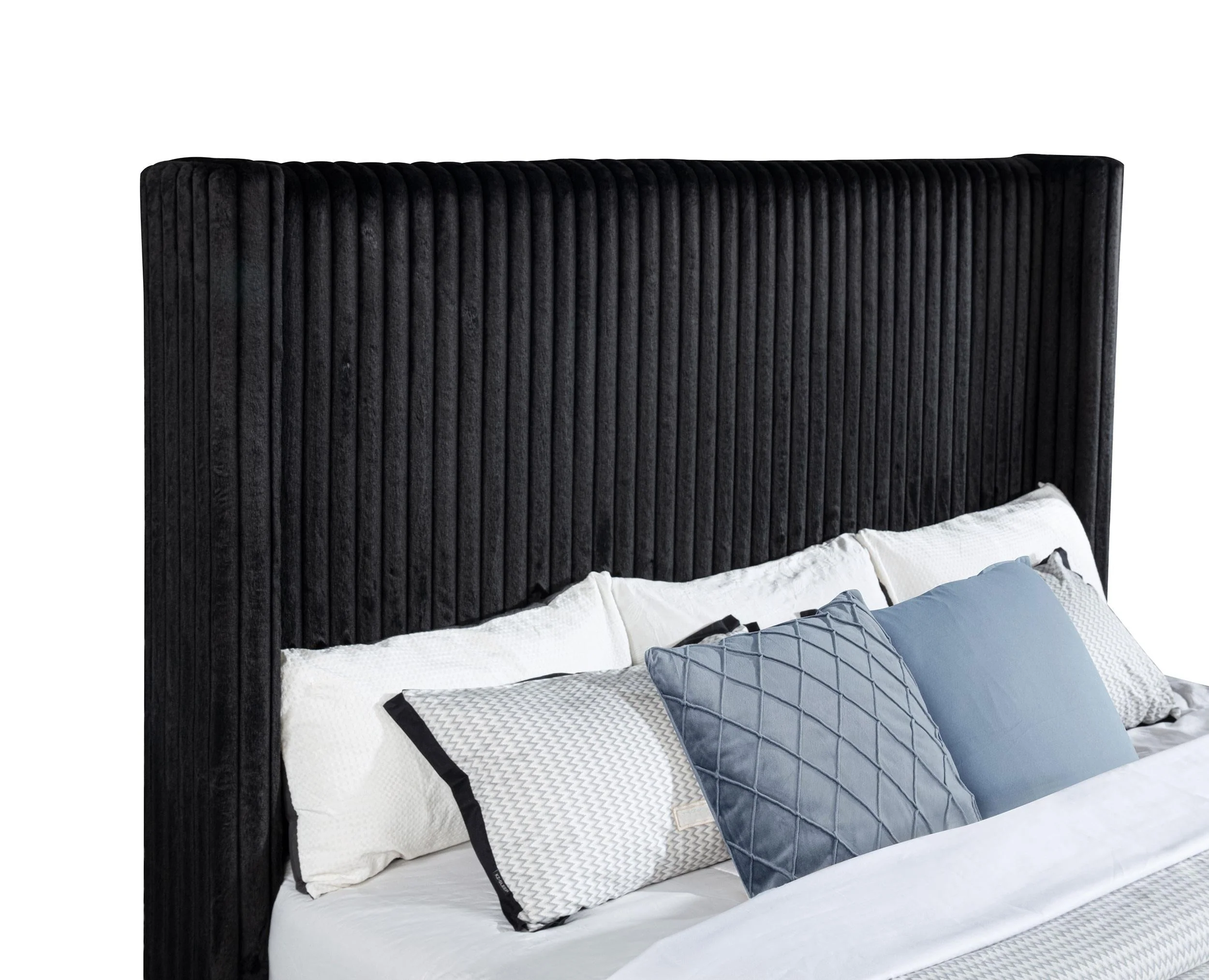 Centergrove Black Upholstered Eastern King Wingback TV Bed - Image 9
