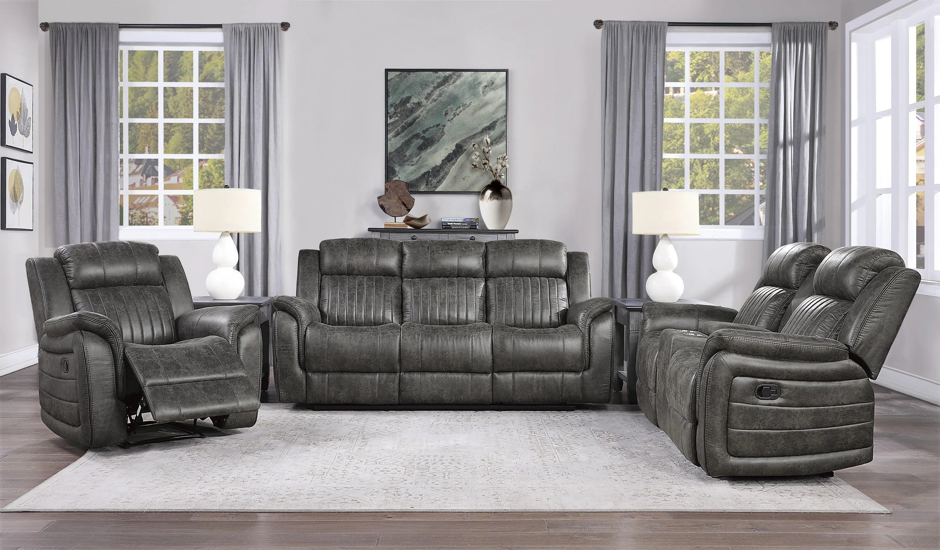 Centeroak Brownish Gray Double Reclining Loveseat with Center Console - Image 3