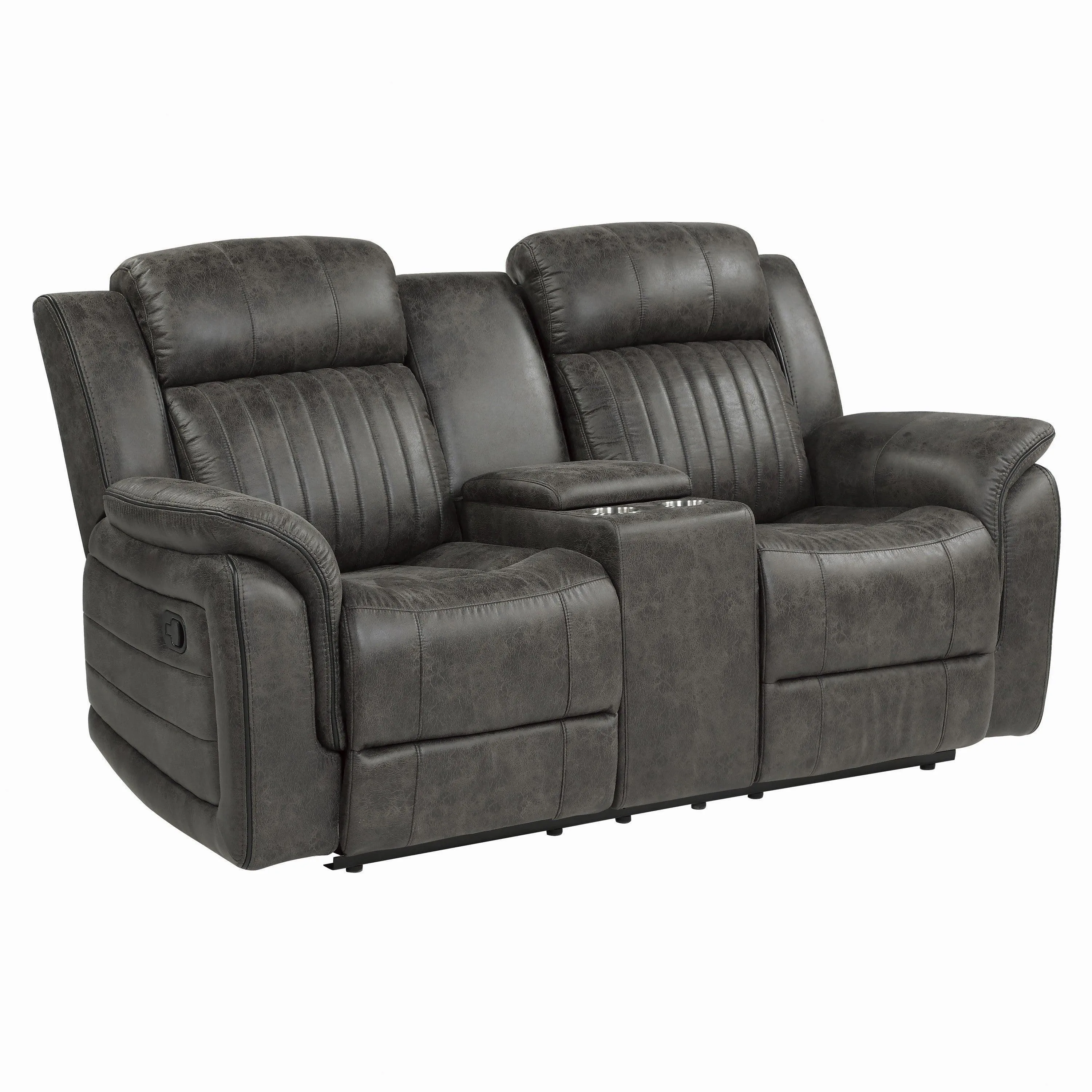 Centeroak Brownish Gray Double Reclining Loveseat with Center Console - Image 4