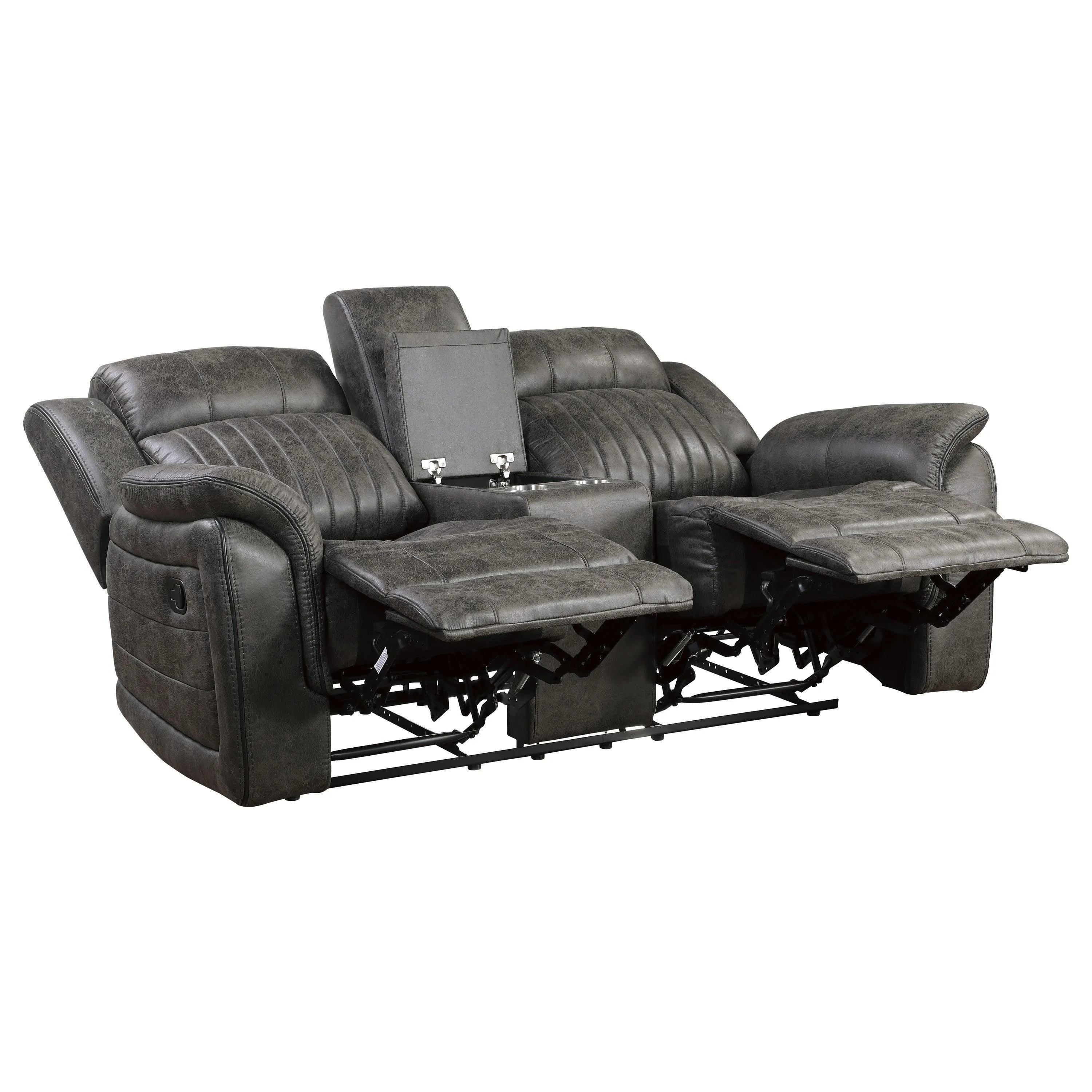 Centeroak Brownish Gray Double Reclining Loveseat with Center Console - Image 5