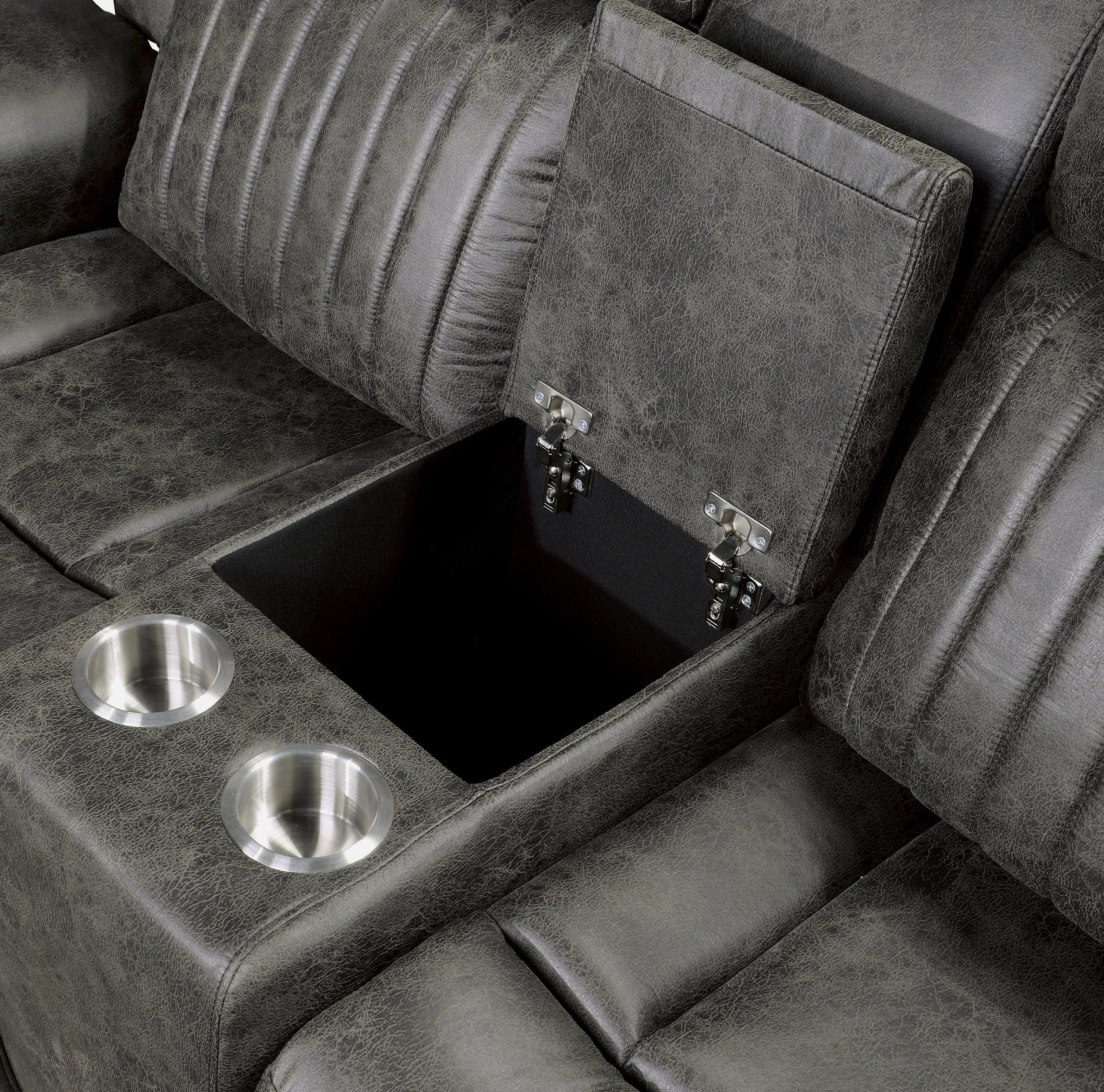 Centeroak Brownish Gray Double Reclining Loveseat with Center Console - Image 6