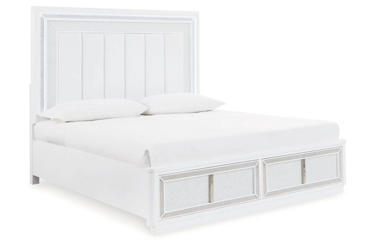 Chalanna White California King LED Upholstered Storage Platform Bed - Image 12