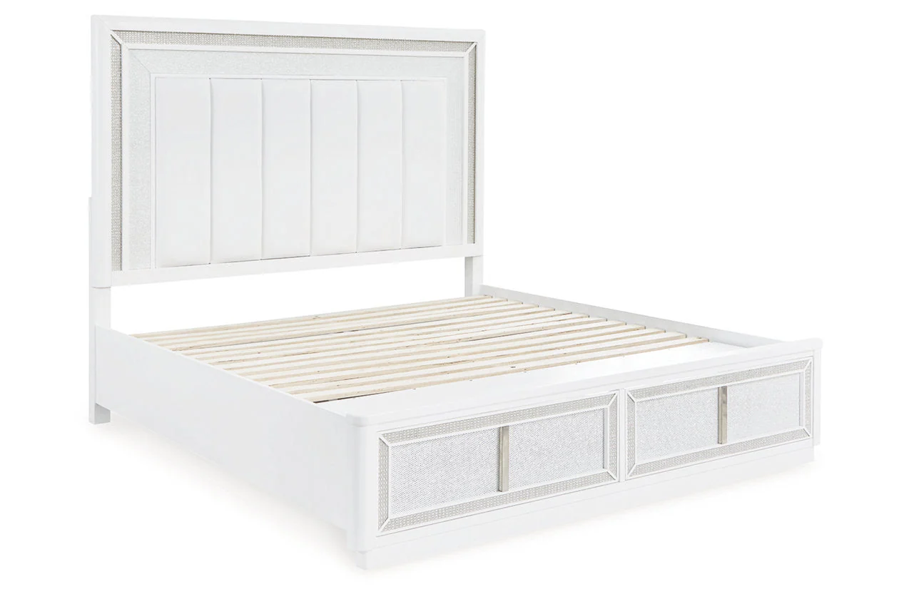 Chalanna White California King LED Upholstered Storage Platform Bed - Image 3