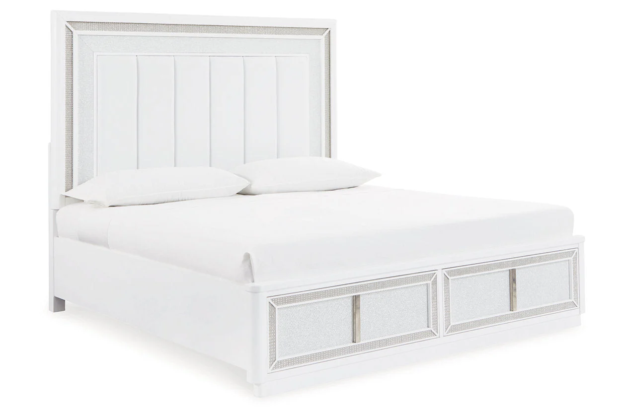 Chalanna White Queen LED Upholstered Storage Platform Bed - Image 3