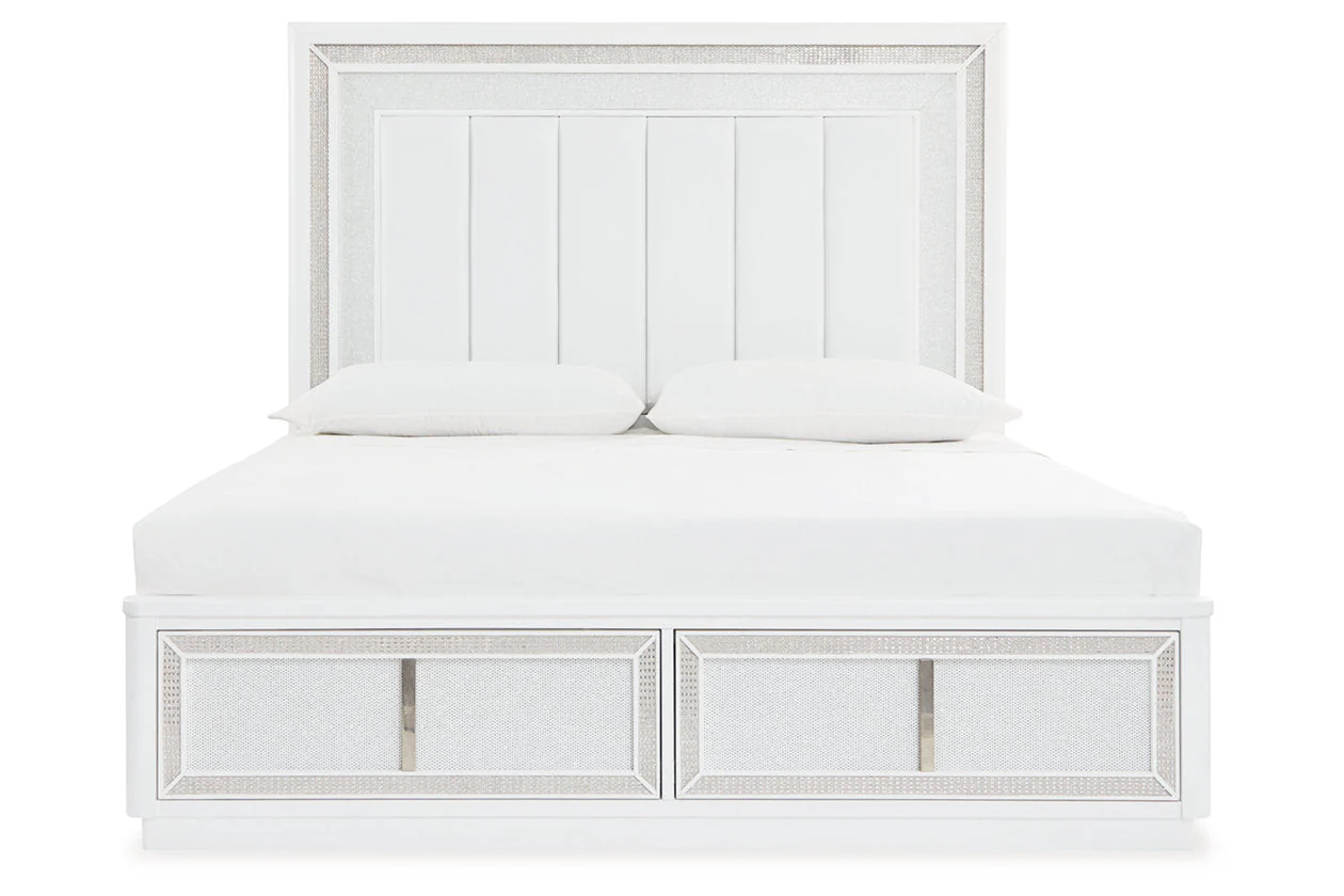 Chalanna White Queen LED Upholstered Storage Platform Bed - Image 5