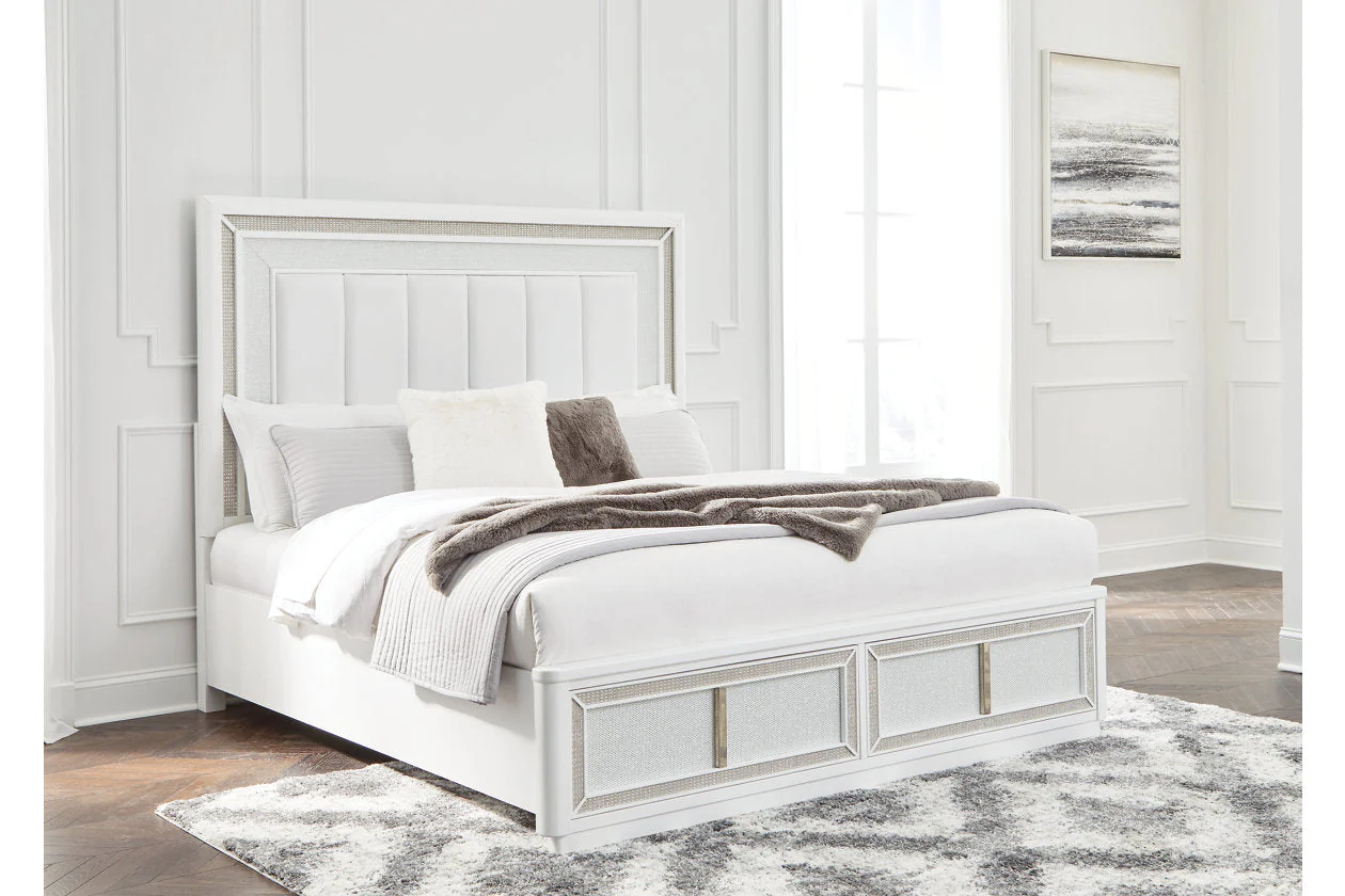 Chalanna White Queen LED Upholstered Storage Platform Bed - Image 7