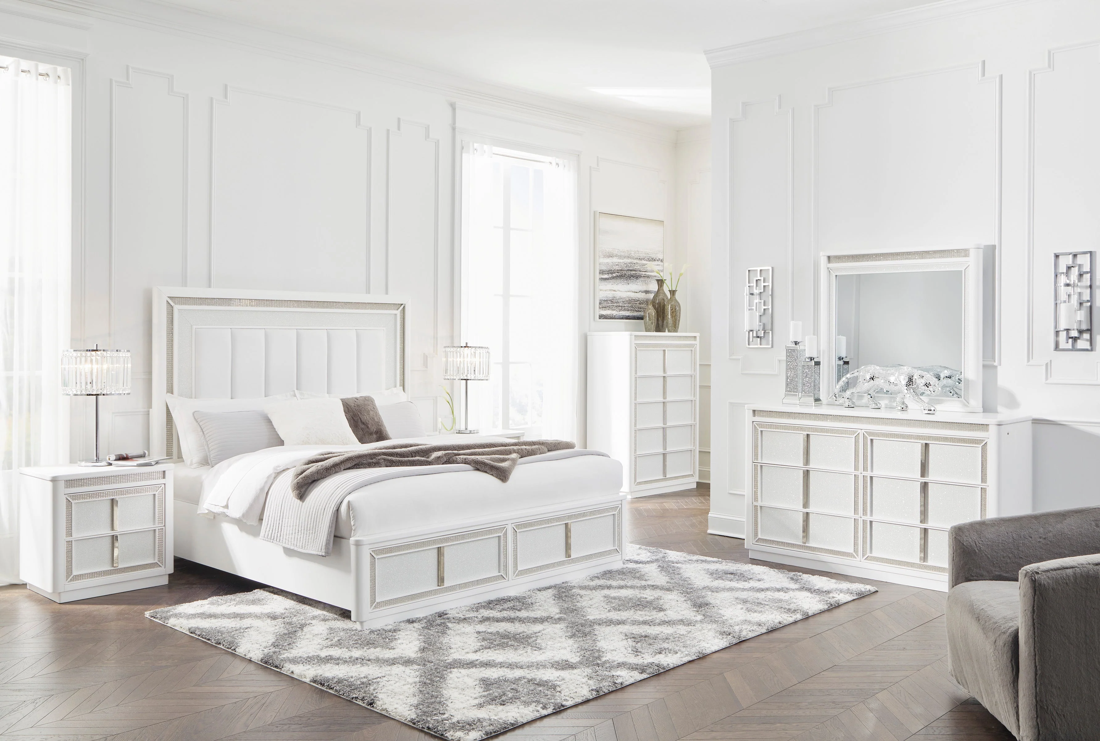 Chalanna White Upholstered Panel Storage Bedroom Set