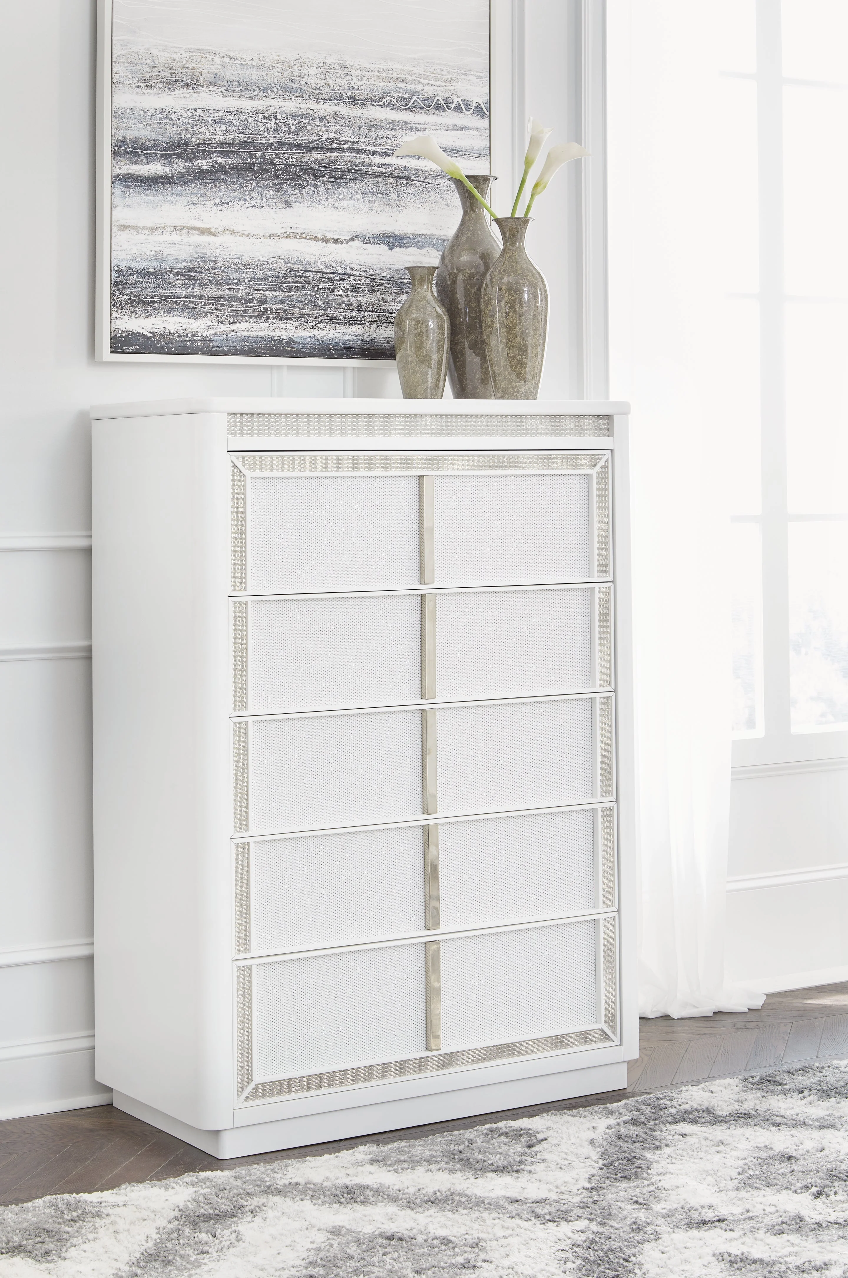 Chalanna White Upholstered Panel Storage Bedroom Set - Image 17