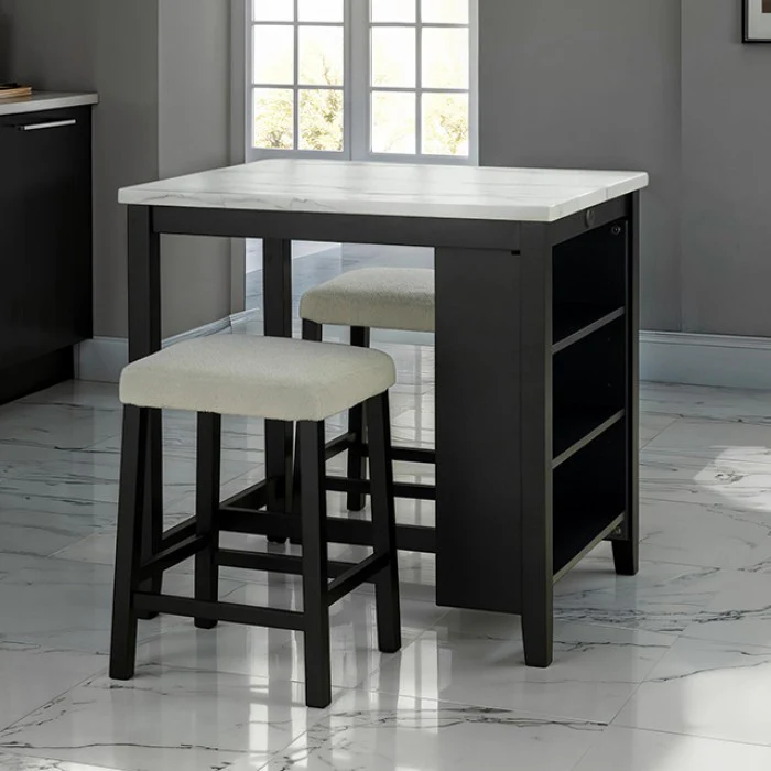 Chalcedony Black/White/Ivory 3-Piece Dining Room Set