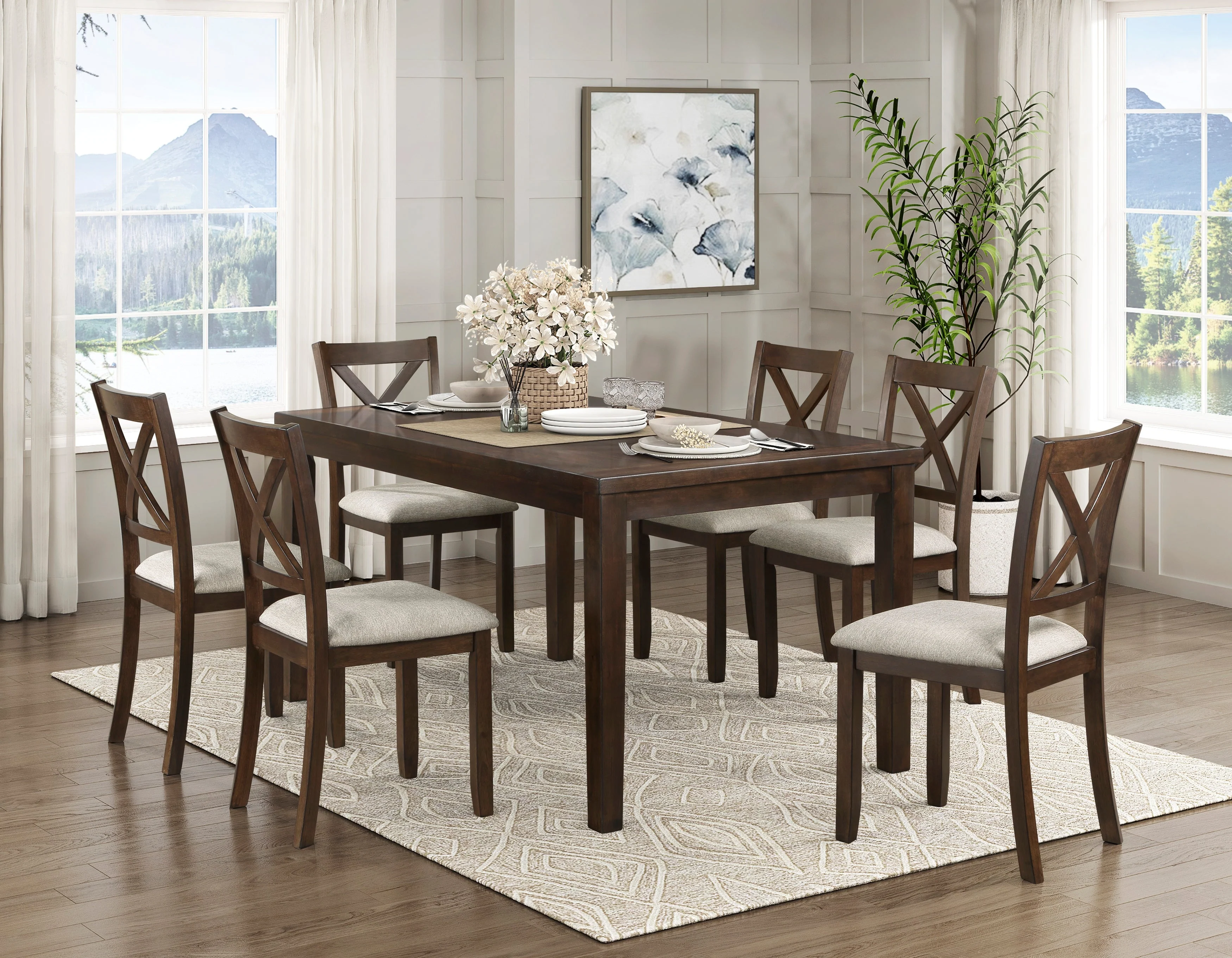 Challis Dark Cherry 7-Piece Dining Set