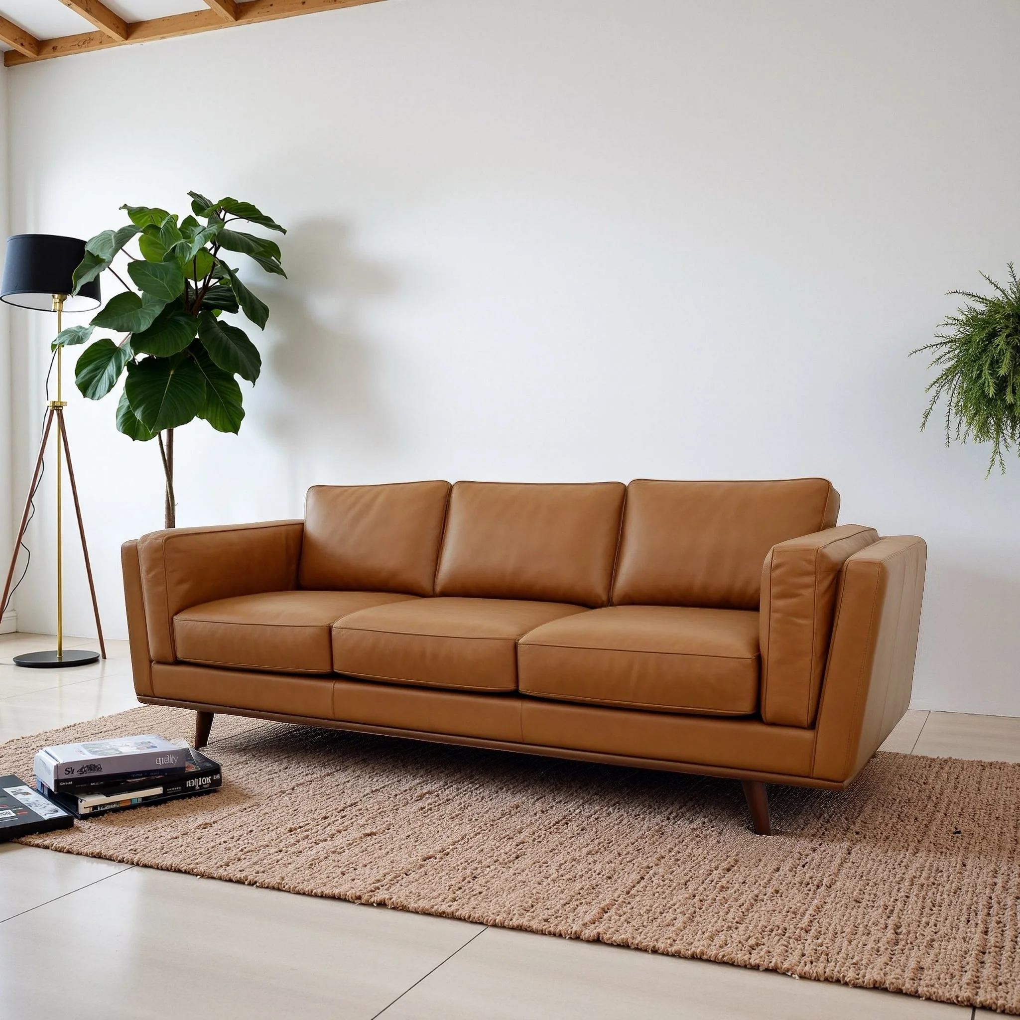 Chase Mid Century Modern Genuine Leather Sofa - Image 3