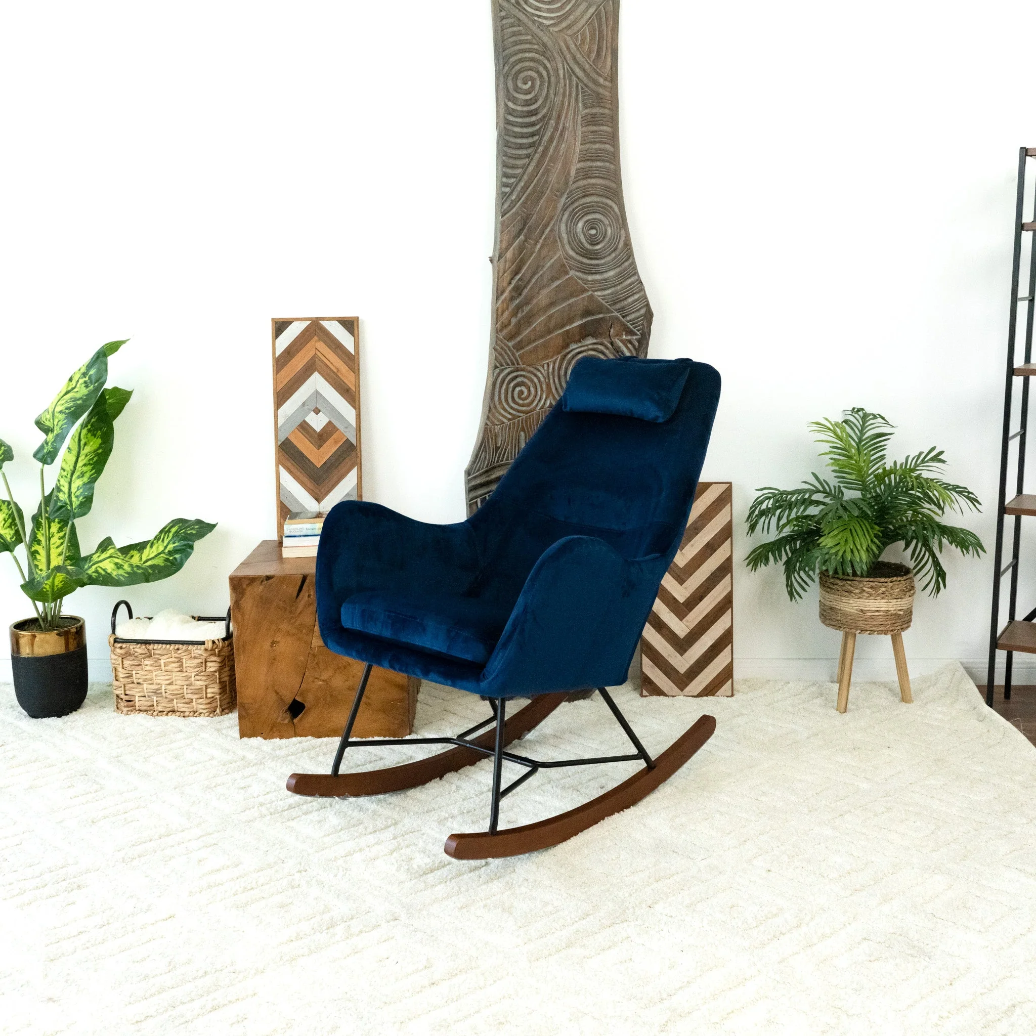 Chelsea Blue Velvet Rocking Chair - Image 3