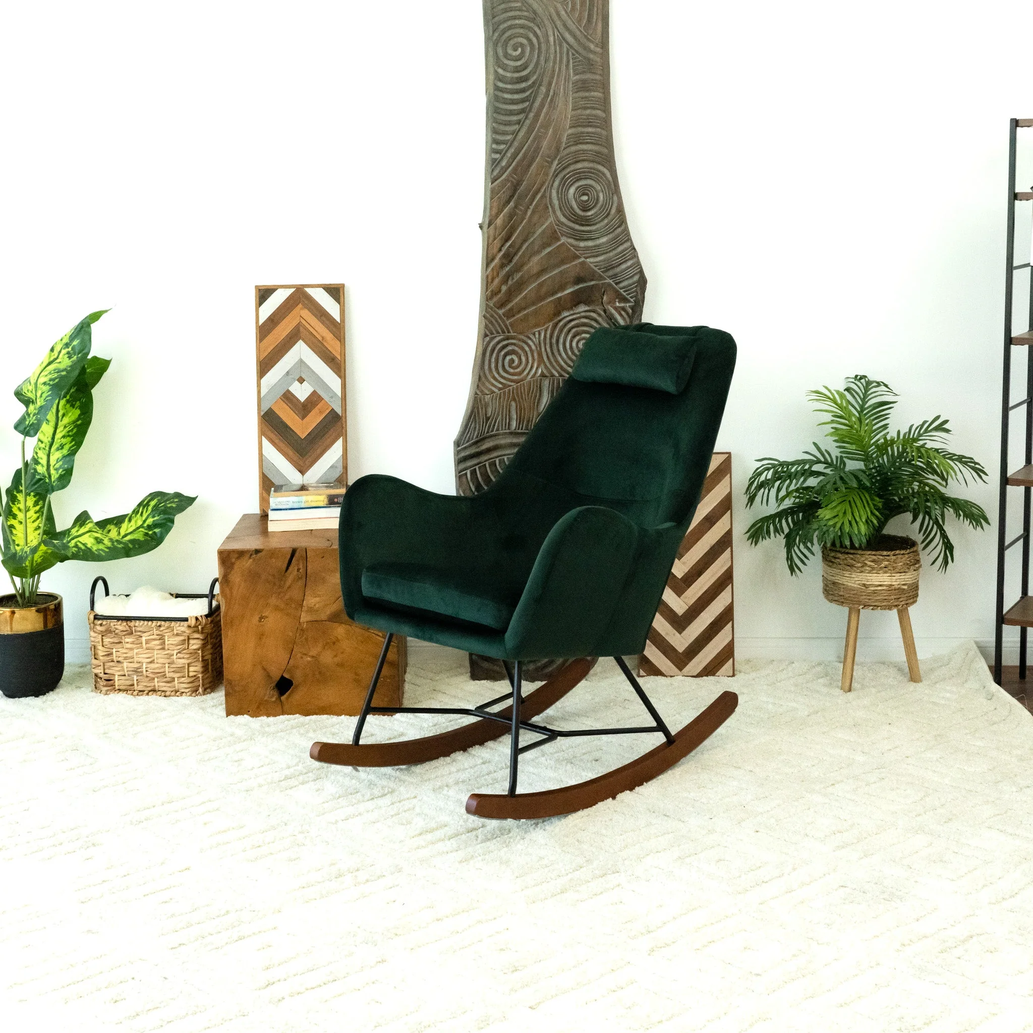 Chelsea Green Velvet Rocking Chair - Image 3
