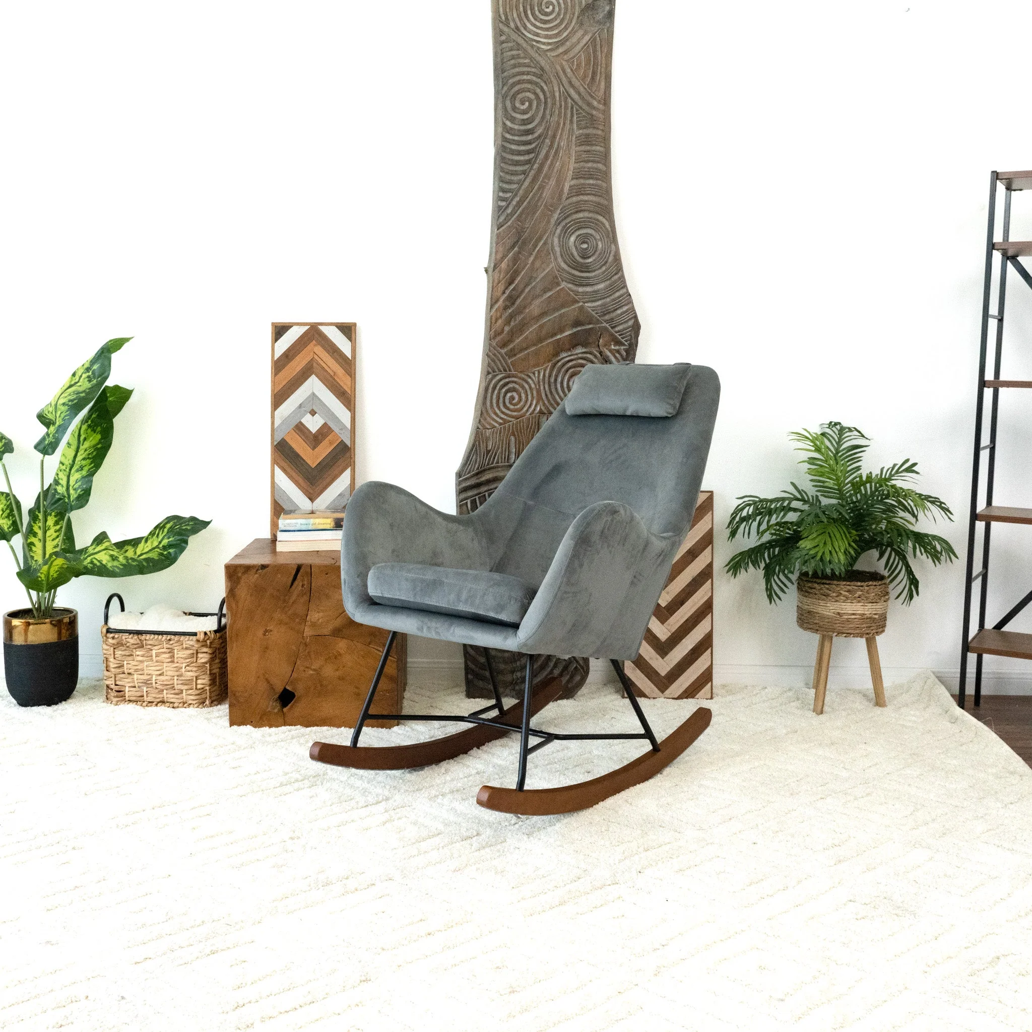 Chelsea Grey Velvet Rocking Chair - Image 2