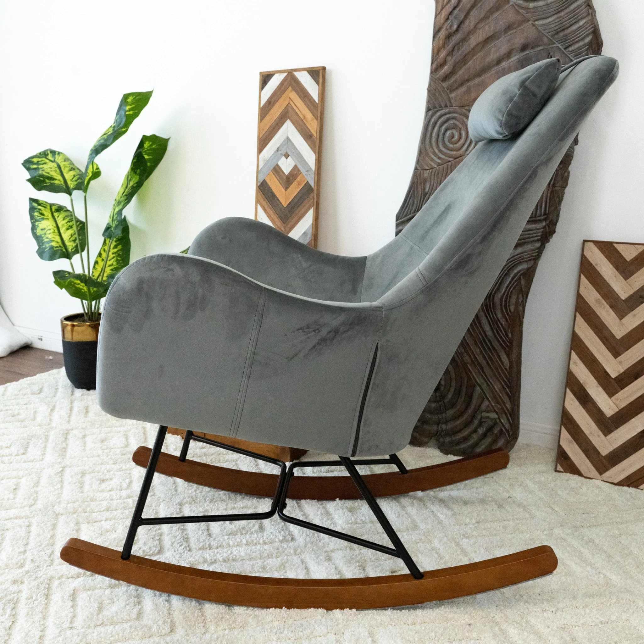 Chelsea Grey Velvet Rocking Chair - Image 3