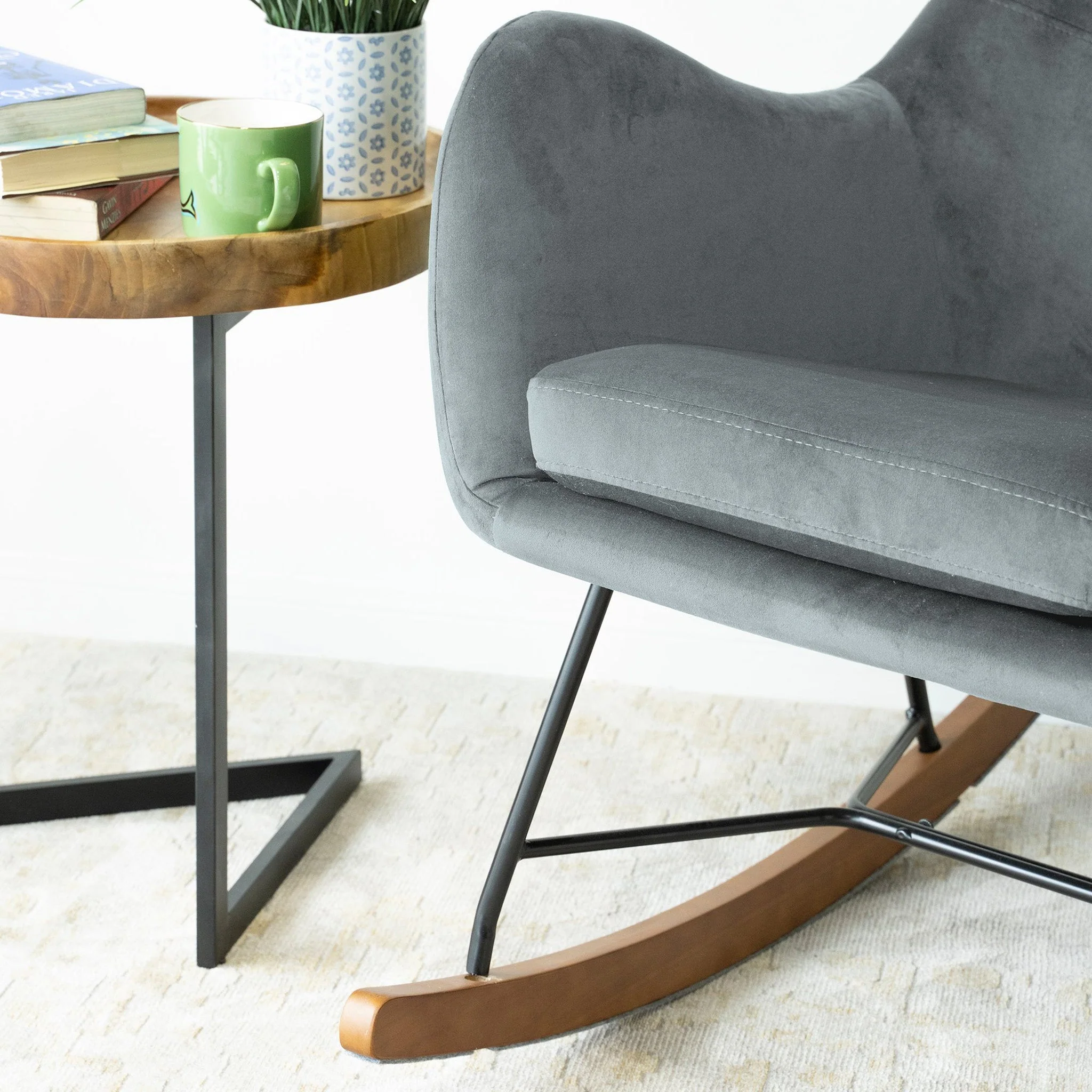 Chelsea Grey Velvet Rocking Chair - Image 4