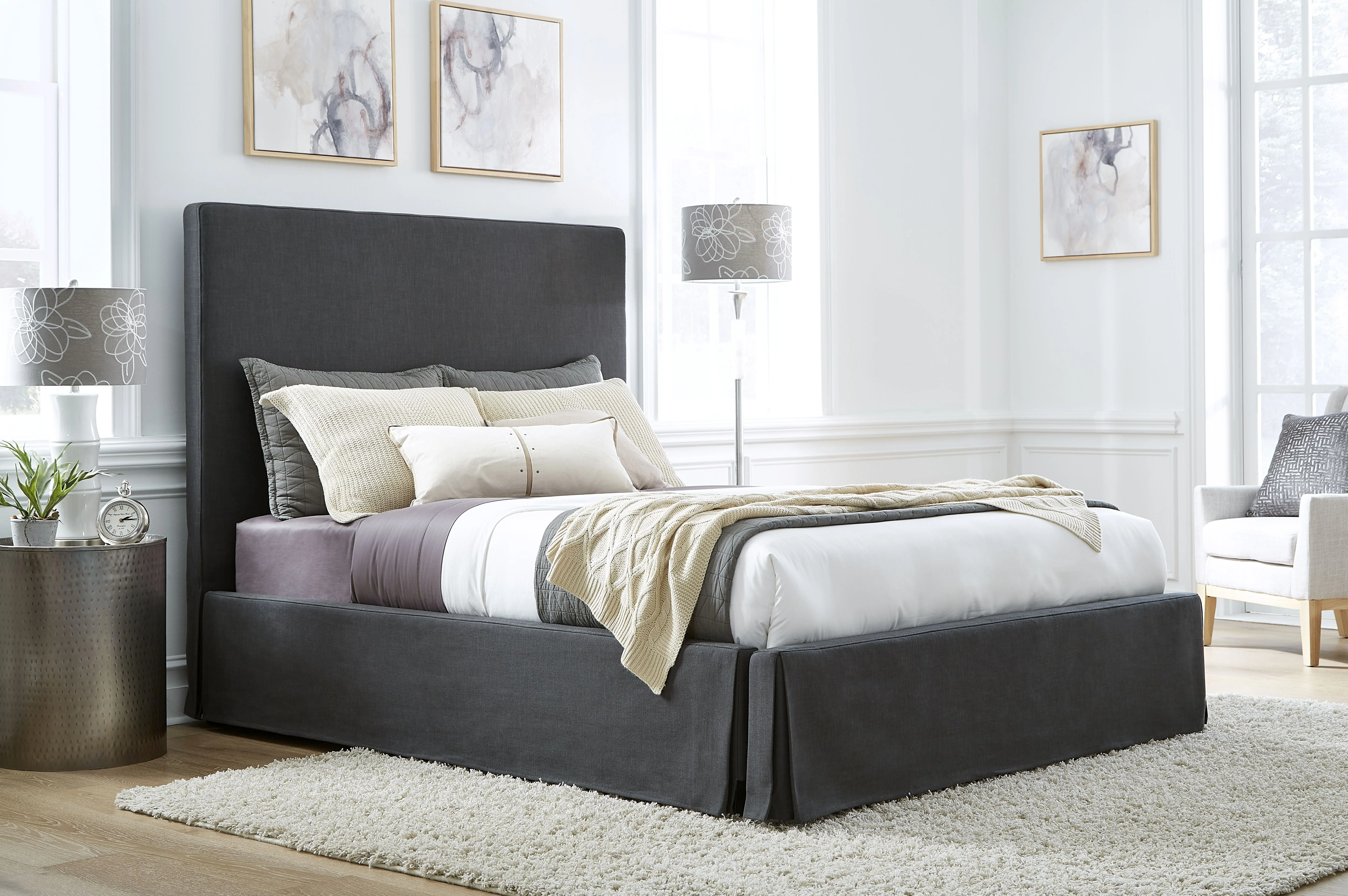 Cheviot Queen Upholstered Skirted Storage Panel Bed in Iron - Image 2