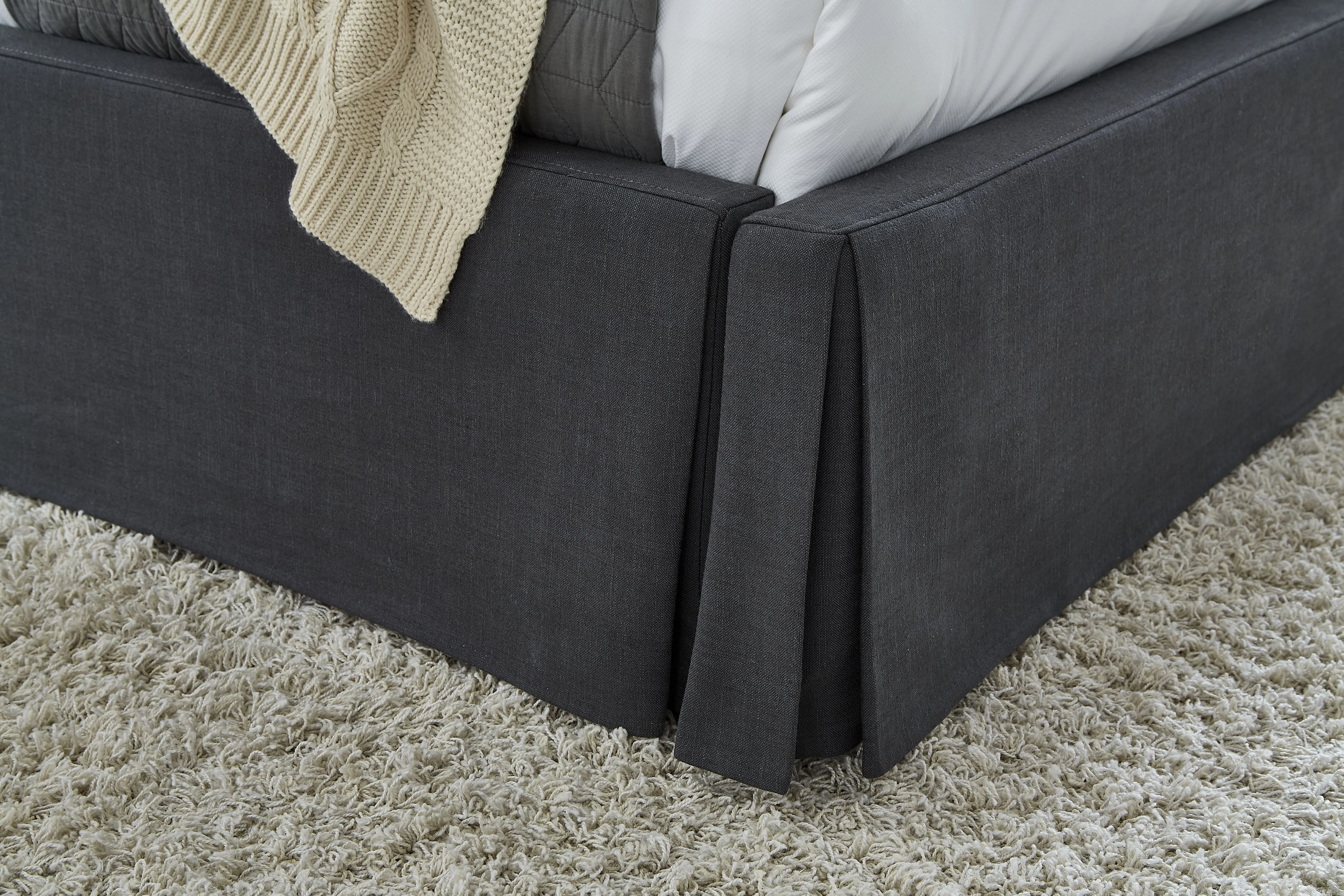 Cheviot Queen Upholstered Skirted Storage Panel Bed in Iron - Image 3