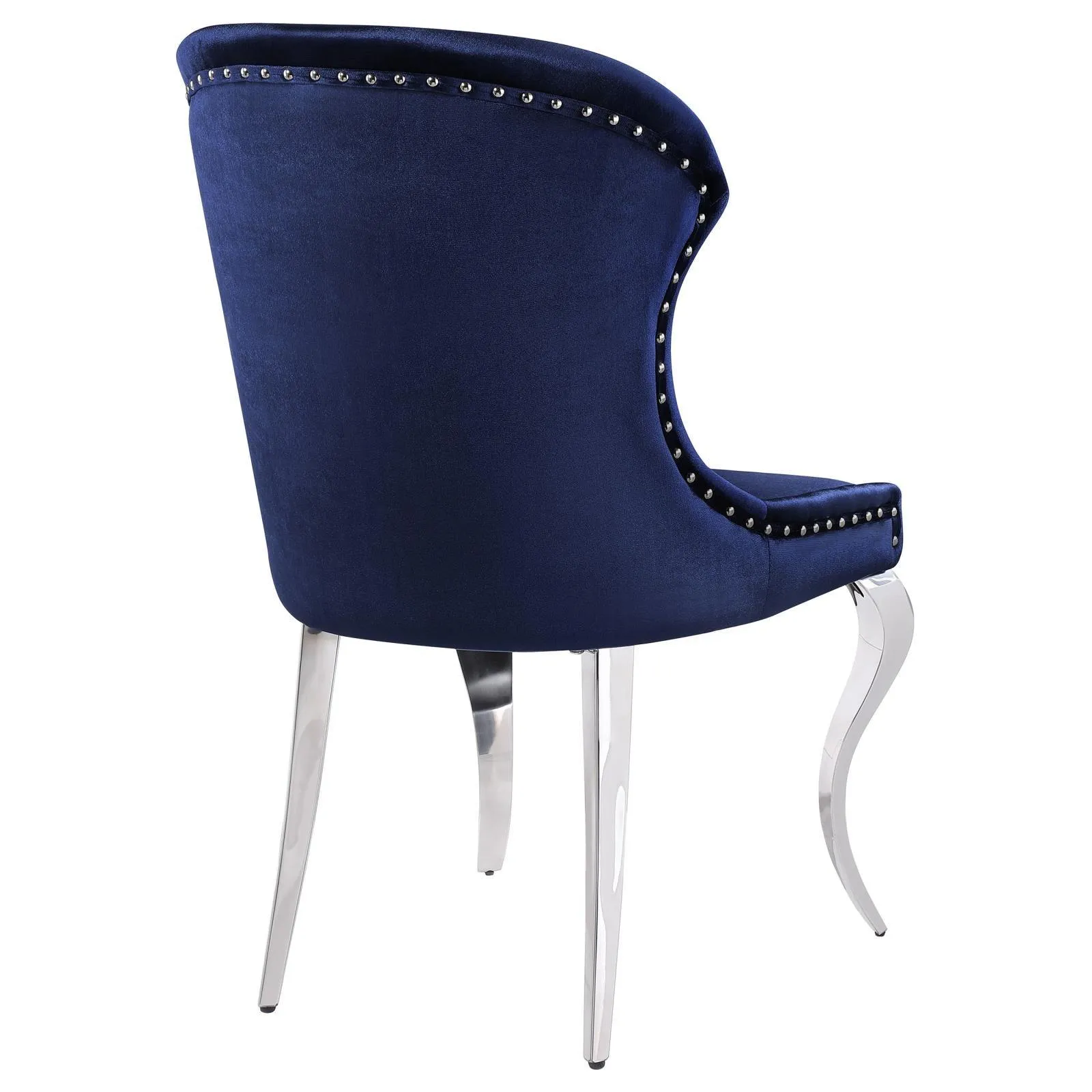 Cheyanne Upholstered Wingback Side Chair with Nailhead Trim Chrome and Ink Blue (Set of 2) - Image 7