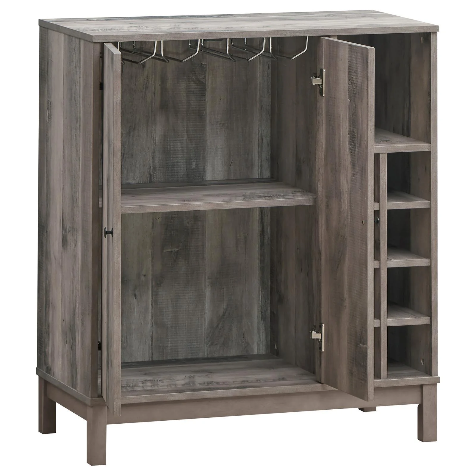 Cheyenne Weathered Acacia 2-Door Wine Cabinet with Stemware Rack - Image 3