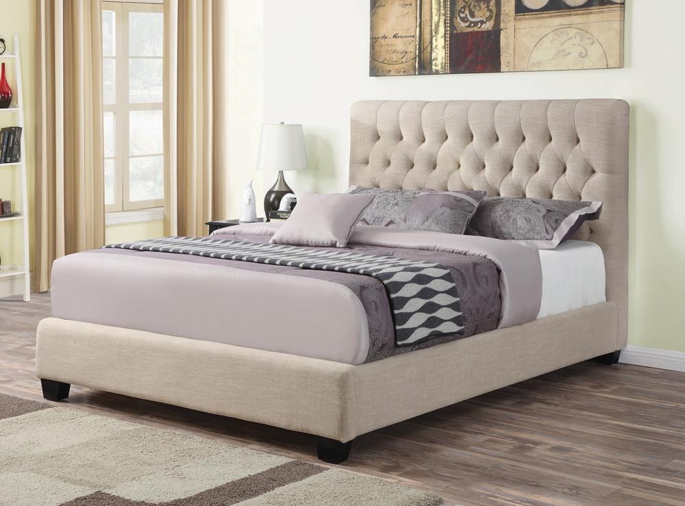 Chloe Oatmeal Tufted Upholstered Eastern King Bed
