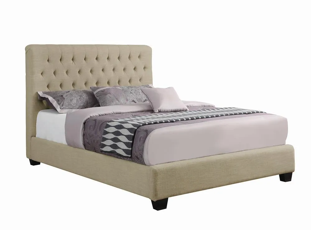 Chloe Oatmeal Tufted Upholstered Queen Bed - Image 2