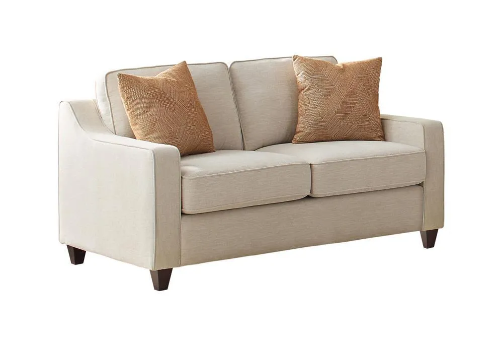 Christine Beige Upholstered Cushion Back Loveseat - Image 2