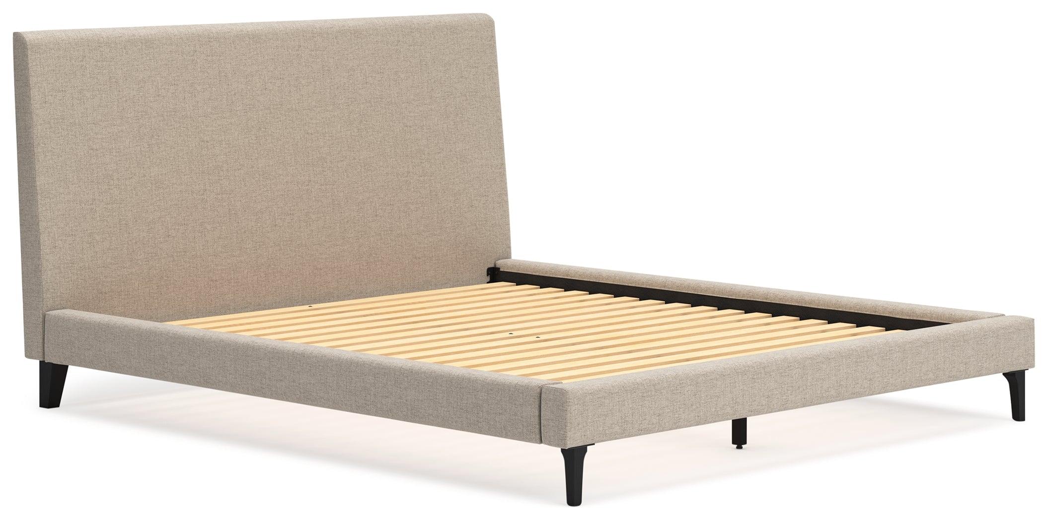 Cielden Soft Gray California King Upholstered Bed with Roll Slats - Image 2