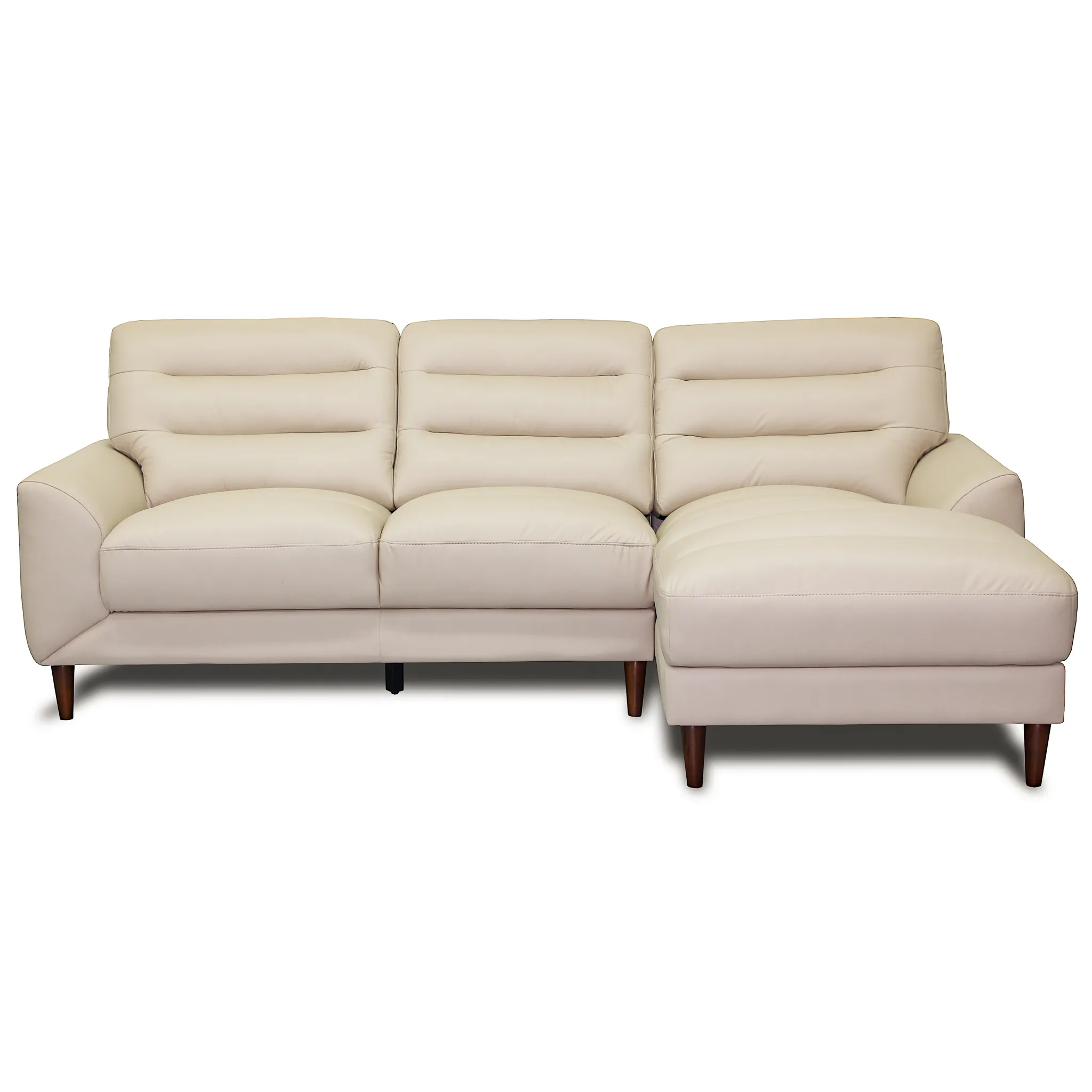 Clarion Genuine Cream Leather Sectional Sofa with Chaise Lounge