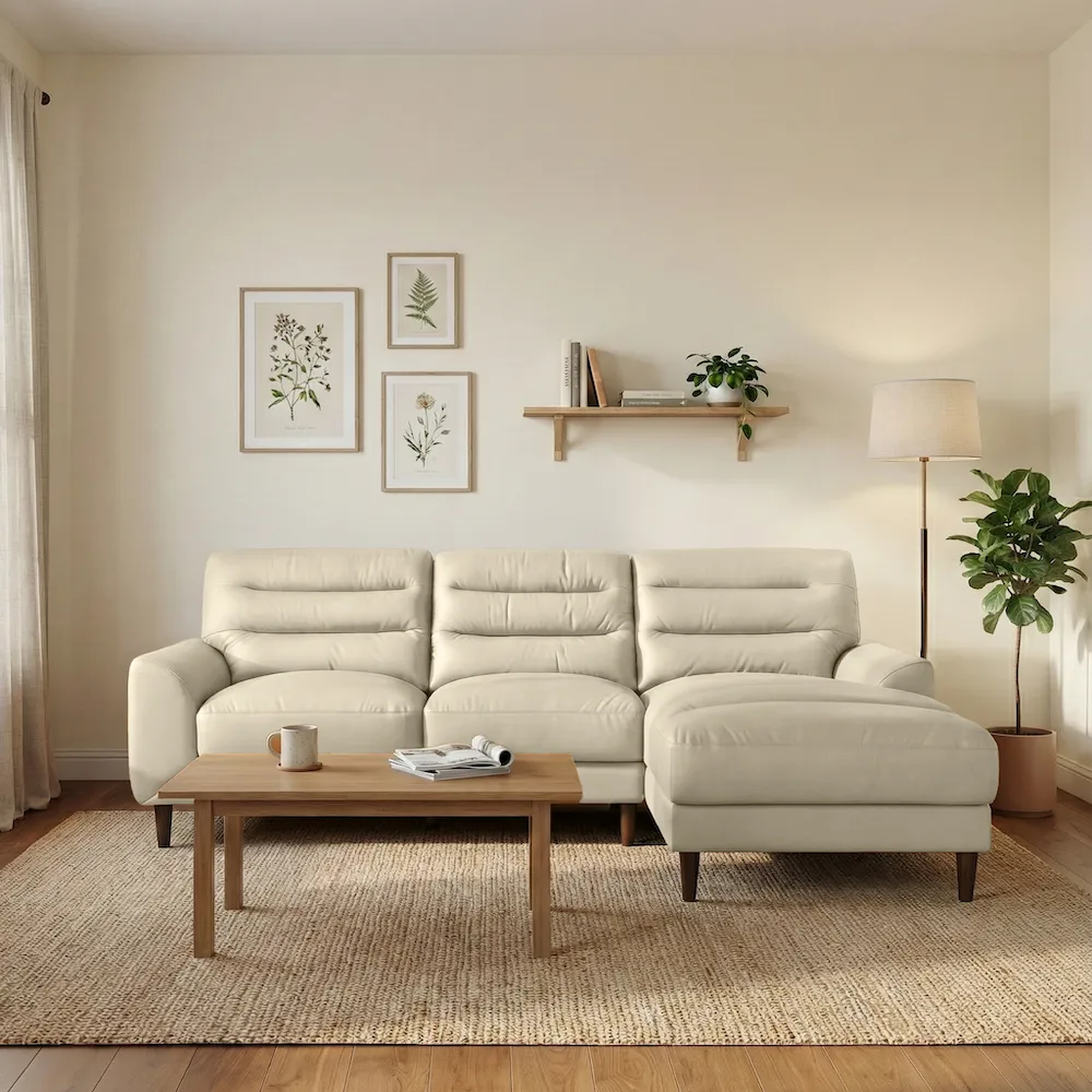 Clarion Genuine Cream Leather Sectional Sofa with Chaise Lounge - Image 2