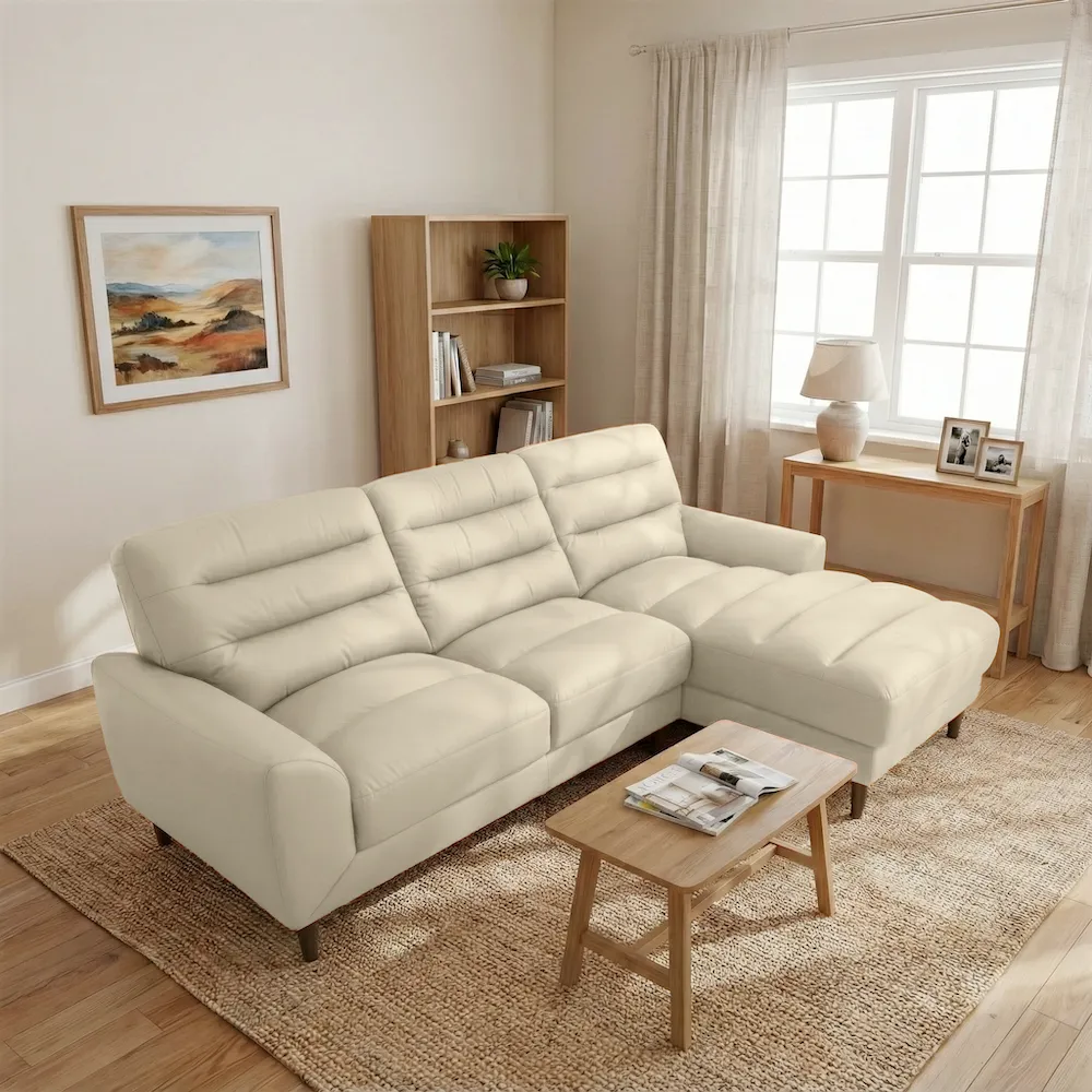 Clarion Genuine Cream Leather Sectional Sofa with Chaise Lounge - Image 3