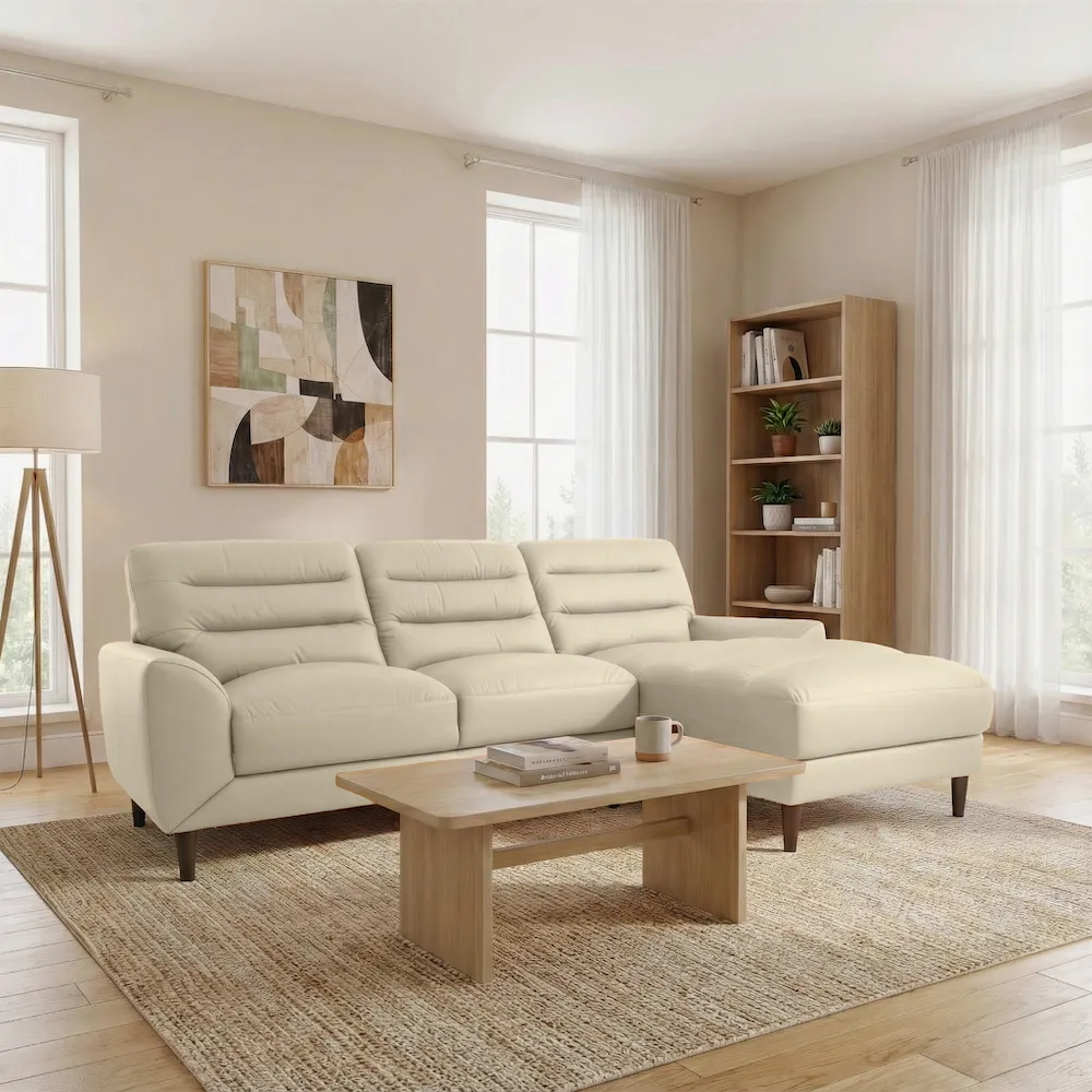 Clarion Genuine Cream Leather Sectional Sofa with Chaise Lounge - Image 4
