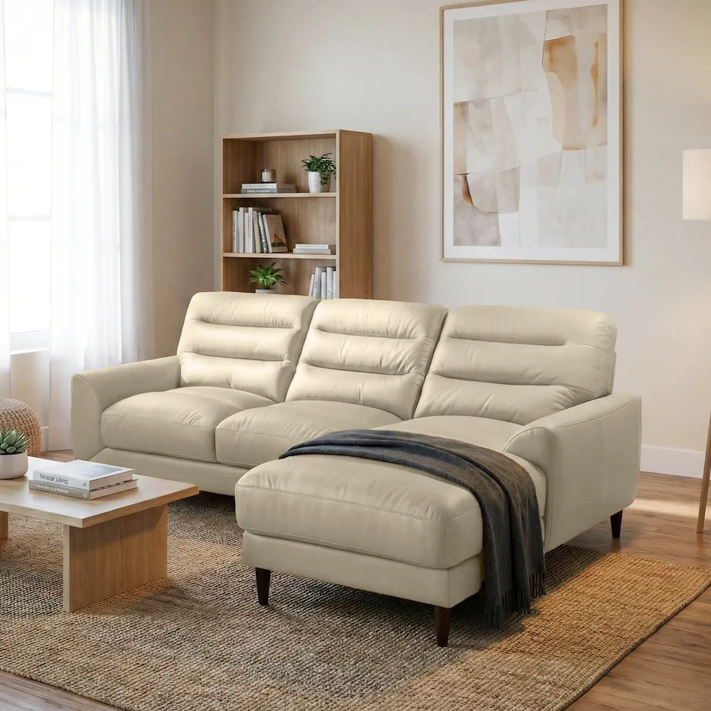 Clarion Genuine Cream Leather Sectional Sofa with Chaise Lounge - Image 5