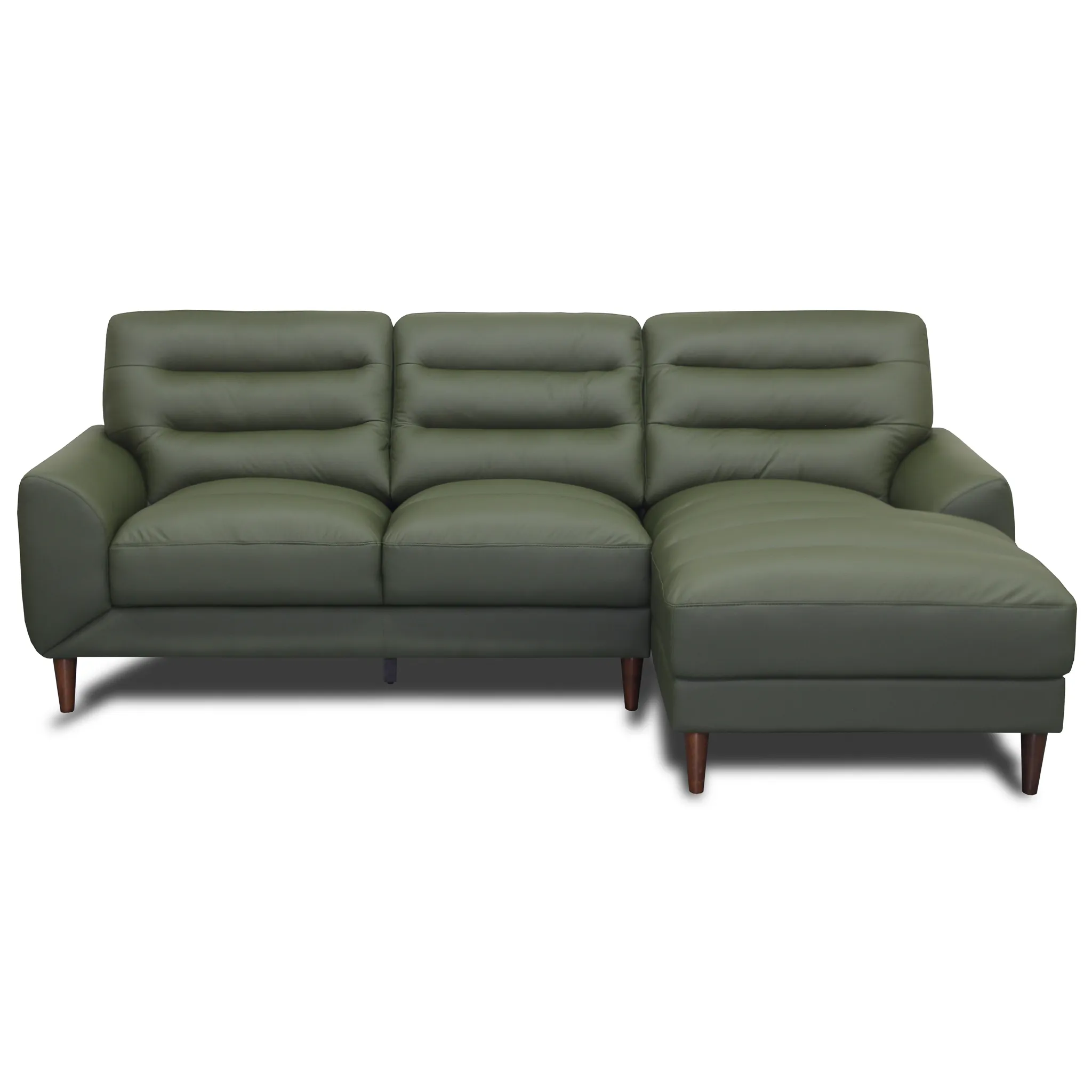 Clarion Genuine Green Leather Sectional Sofa with Chaise Lounge