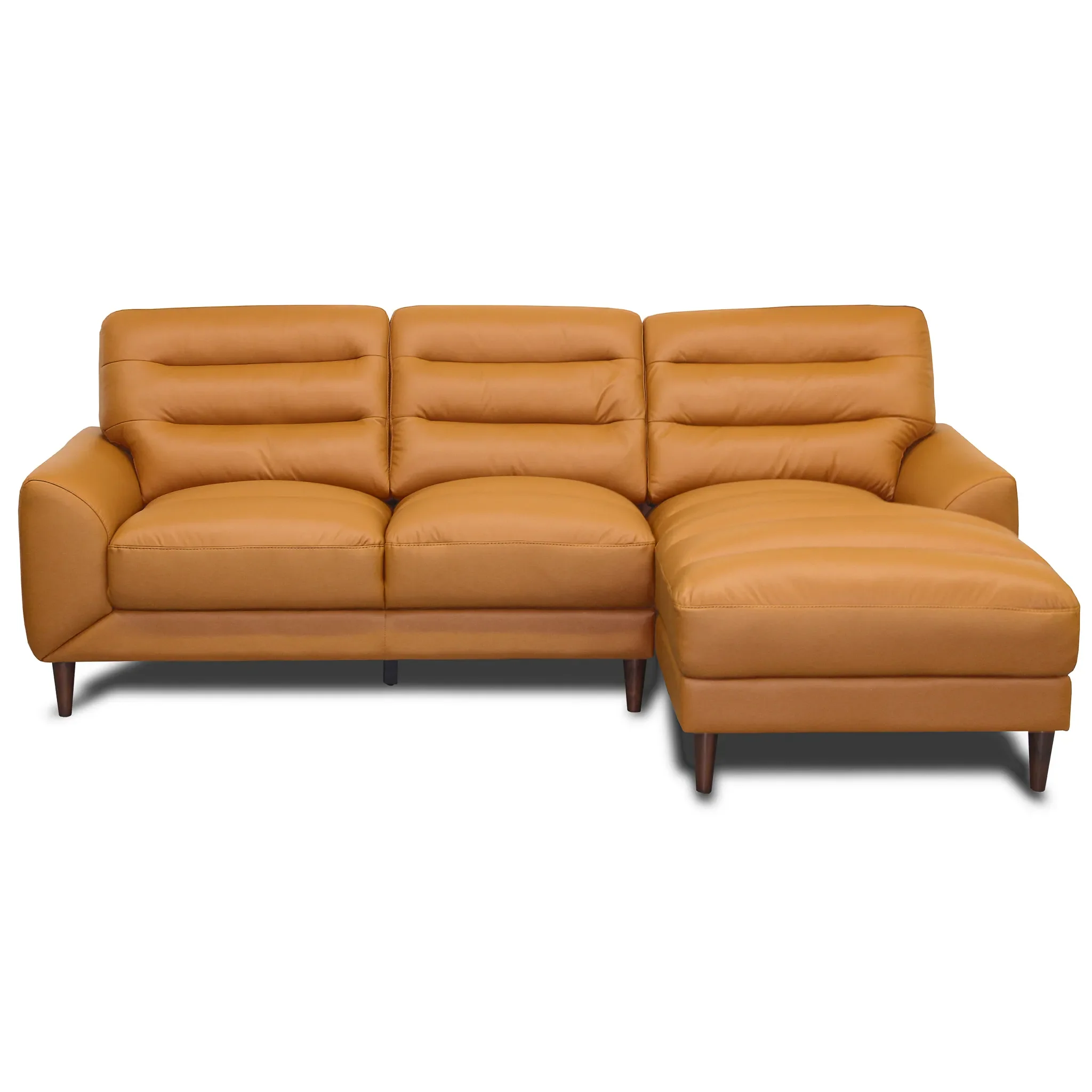 Clarion Genuine Tan Leather Sectional Sofa with Chaise Lounge